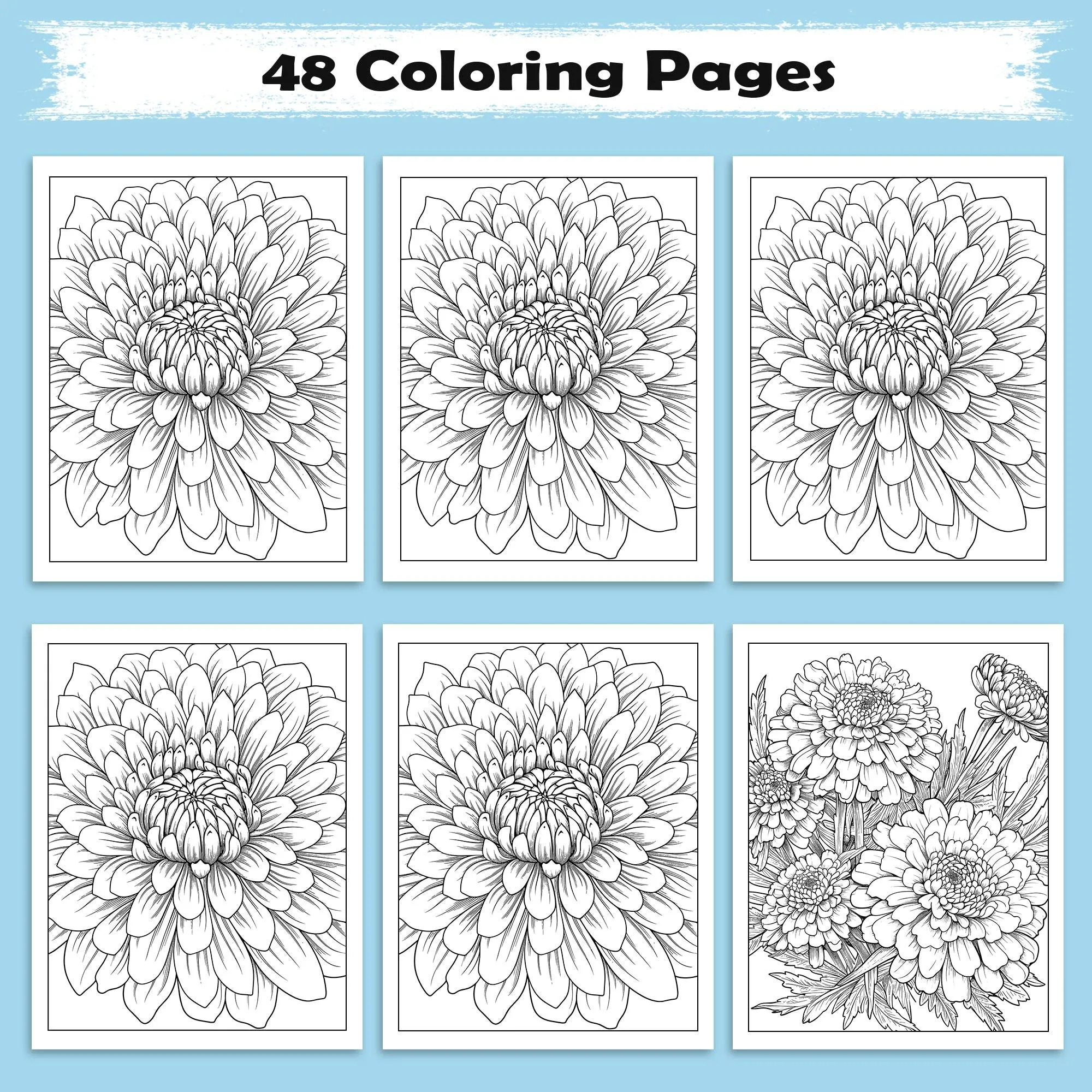 Chrysanthemum Charm Coloring Pages – 48 Pages – Beautiful Flower Art, Intricate Petals – For Adults - image 3