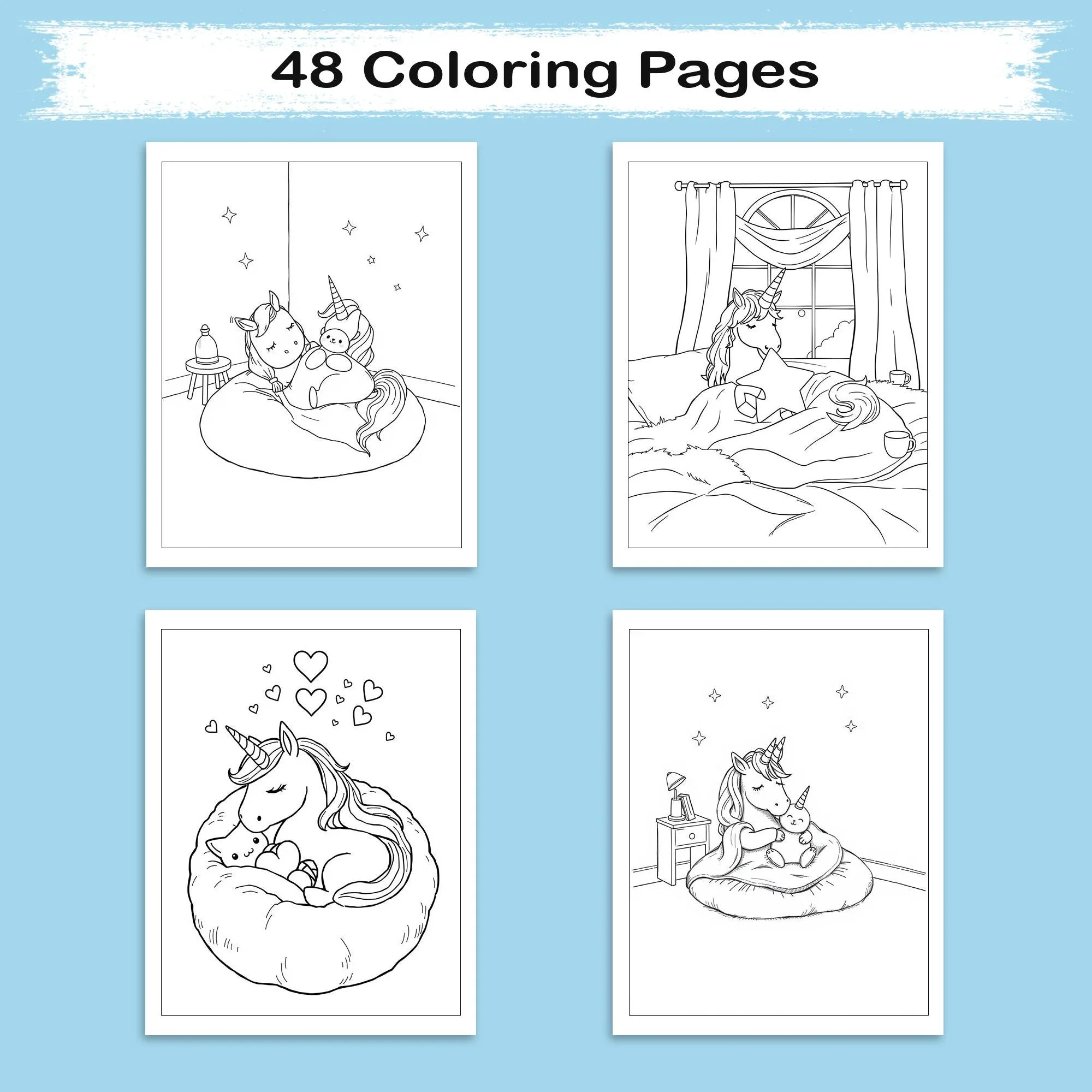 Cozy Unicorn Dreams – Unicorn Coloring Pages – 48 Pages – Snuggly, Sleepytime, Magical Moments – For Kids - image 3