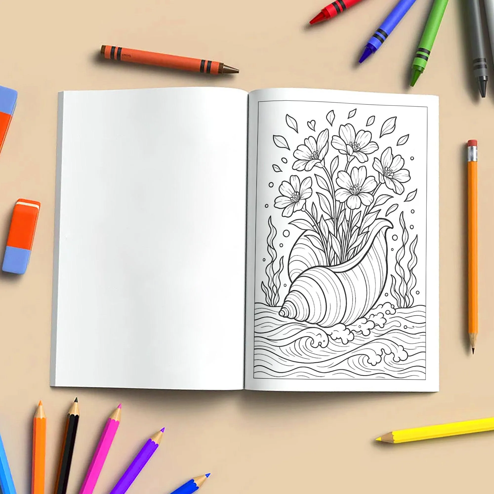 Seashell Blooms – Coloring Pages – 48 Ocean-Inspired Floral Designs – For Kids And Adults - image 5