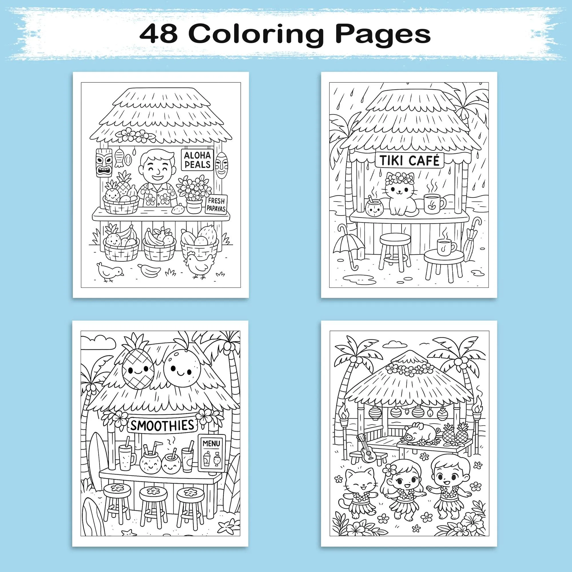 Cozy Tiki Days in Hawaii Coloring Pages – 48 Relaxing Tropical Island Scenes – For Kids - image 3