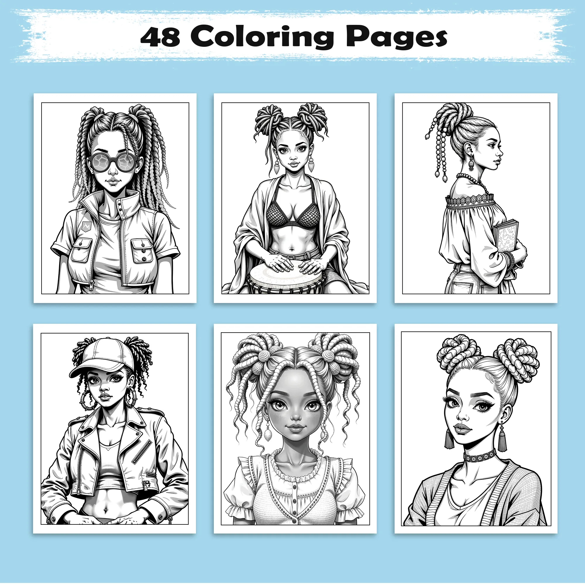 Urban Queens – Black Girls Coloring Pages – 48 Pages – Cool, Stylish, Confident – For Adults - image 3
