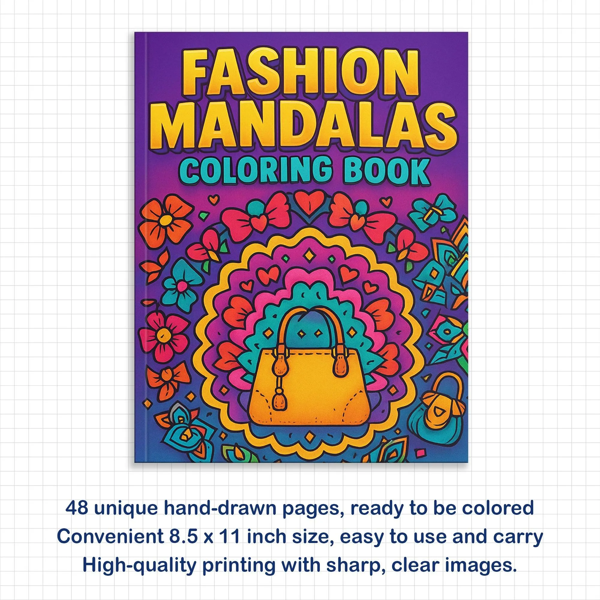 Fashion Mandalas – Mandala Coloring Pages – 48 Pages – Bows, Sneakers, Handbags & Trendy Accessories – For Teens & Adults - image 3