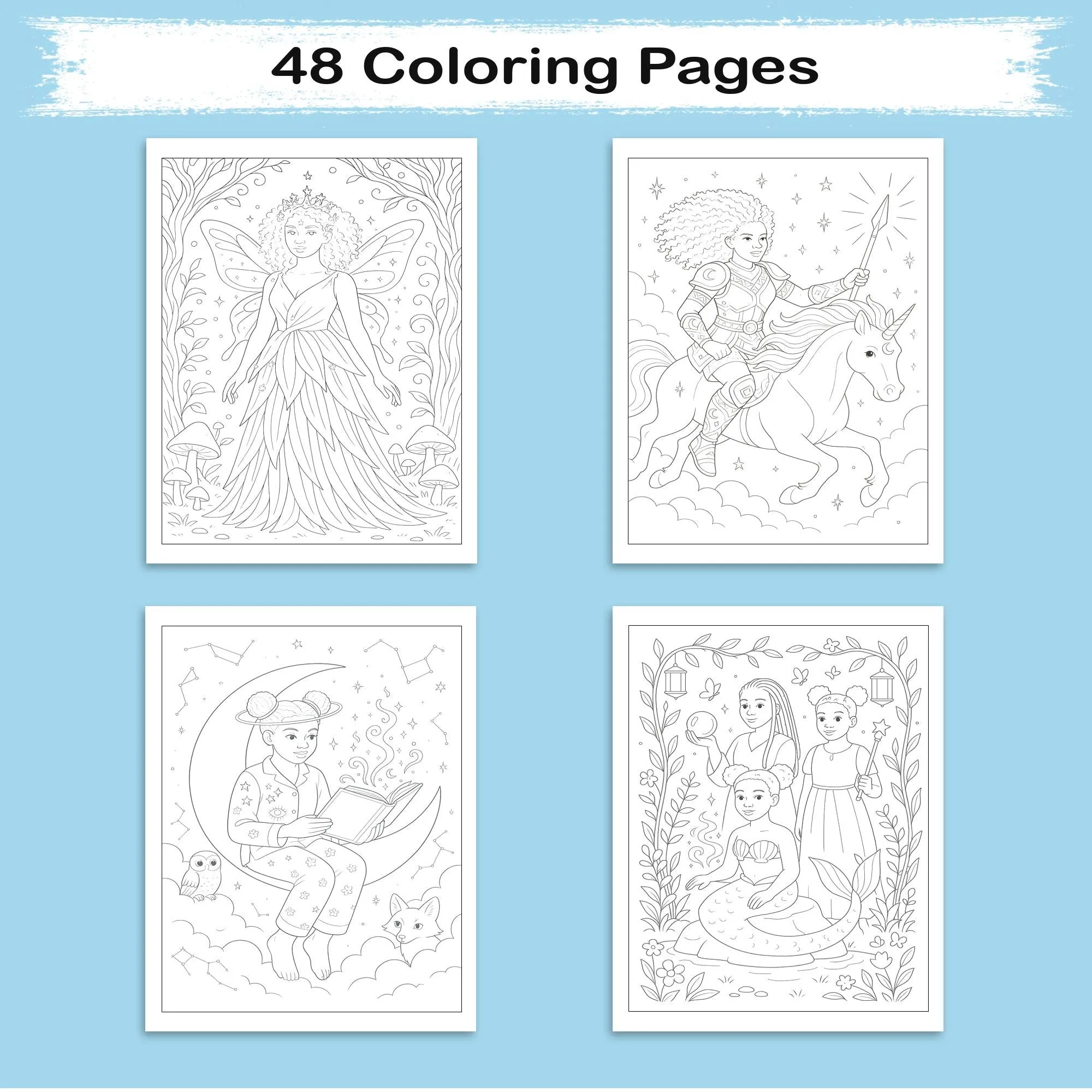Moonlit Crowns & Magic Dreams Coloring Pages – 48 Fantasy Fairytale Scenes for Kids - image 2