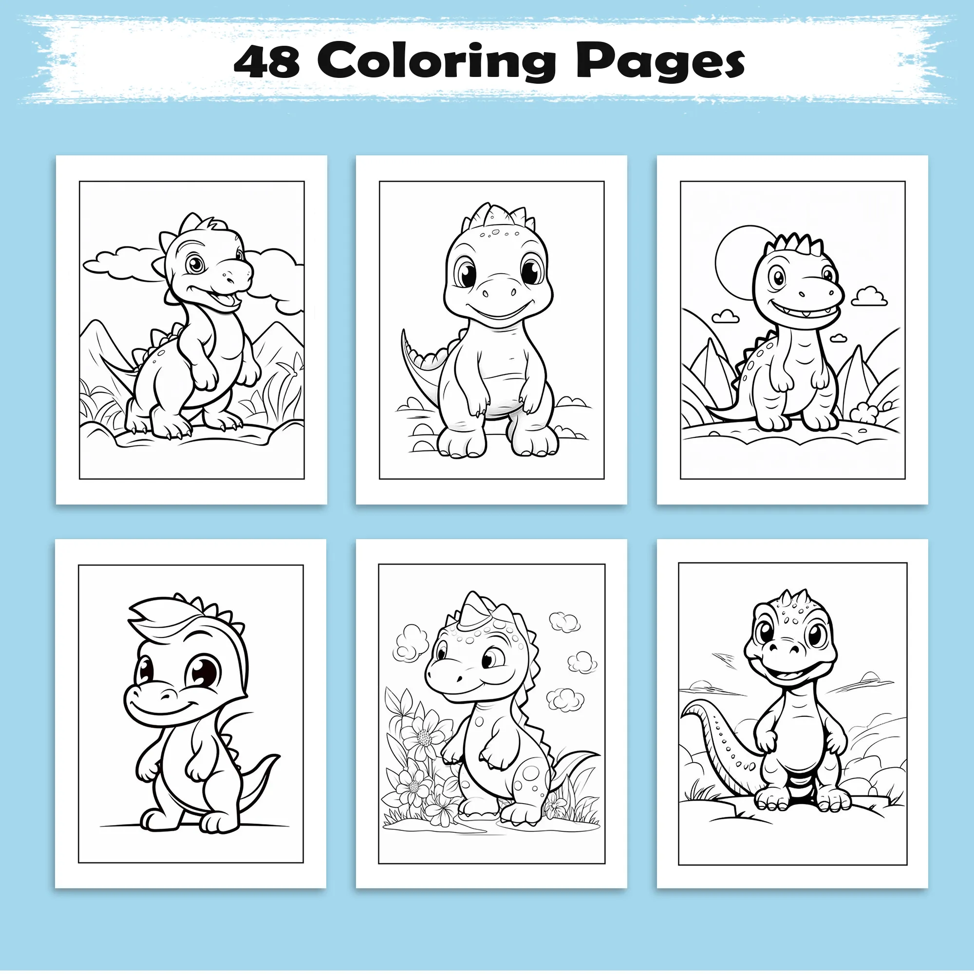 Baby Dinos at Play Coloring Pages – 48 Adorable Prehistoric Moments – For Kids - image 3