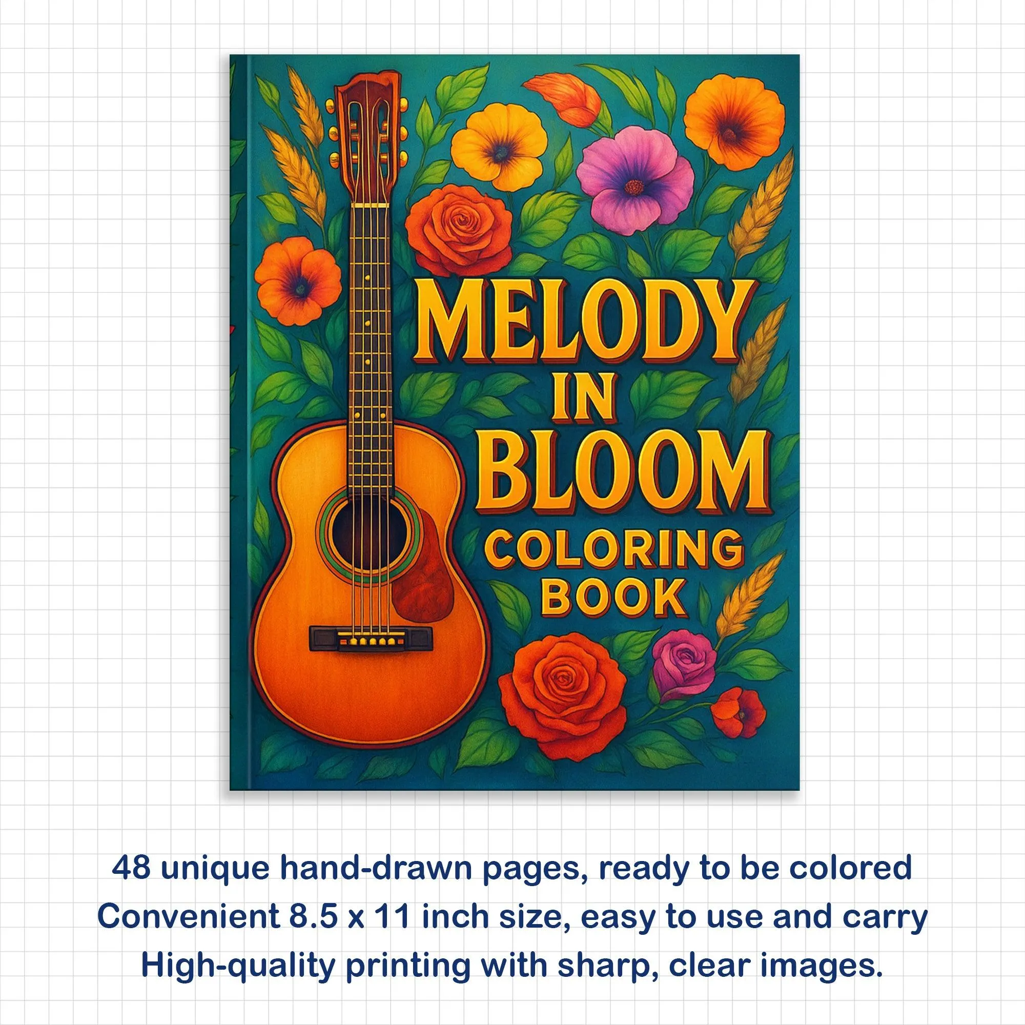 Melody in Bloom Coloring Pages – 48 Guitar and Flower Designs for Adults - image 3