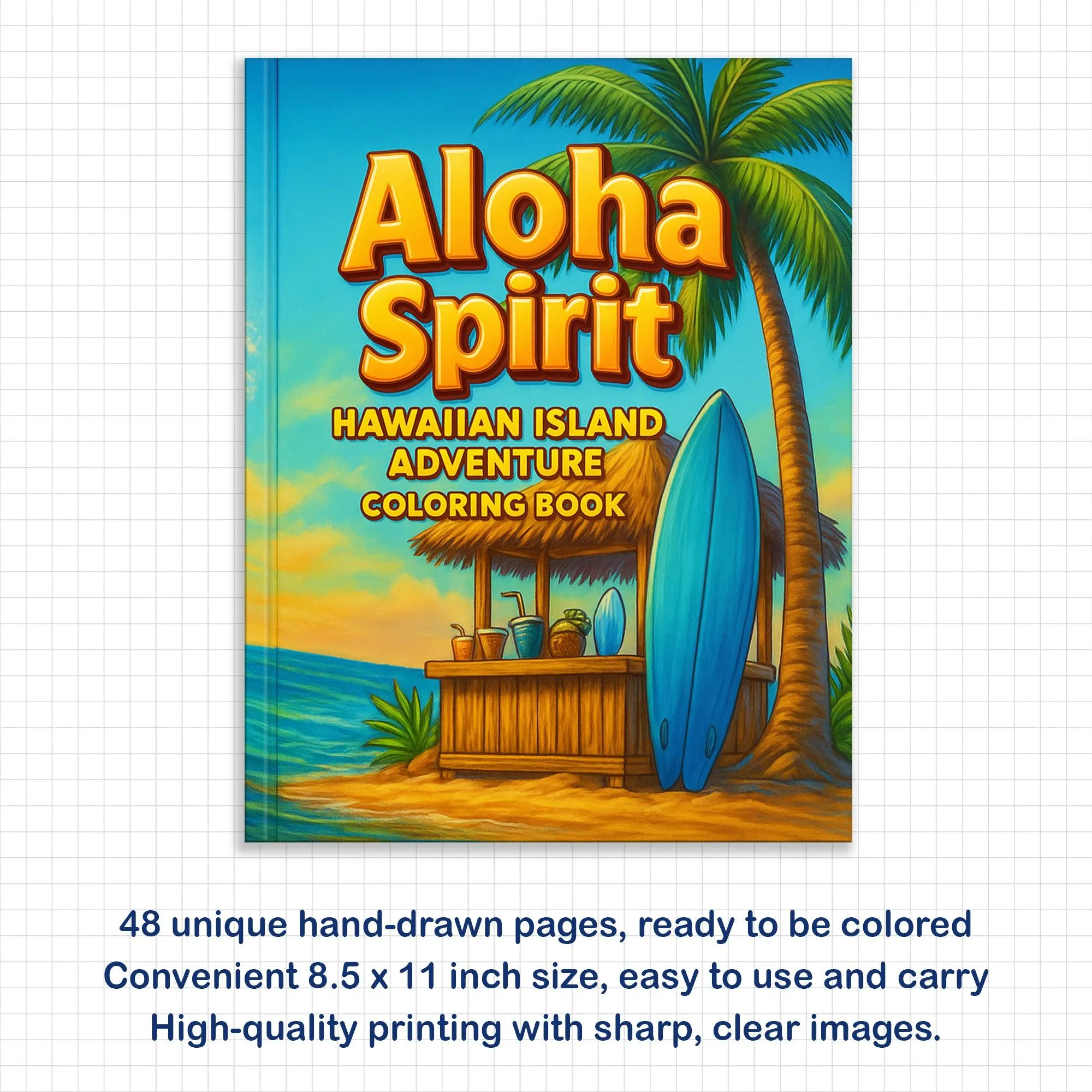 Aloha Spirit Hawaiian Coloring Pages – 48 Pages – Cute Island Life, Palm Trees, Surfboards – For Kids - image 2