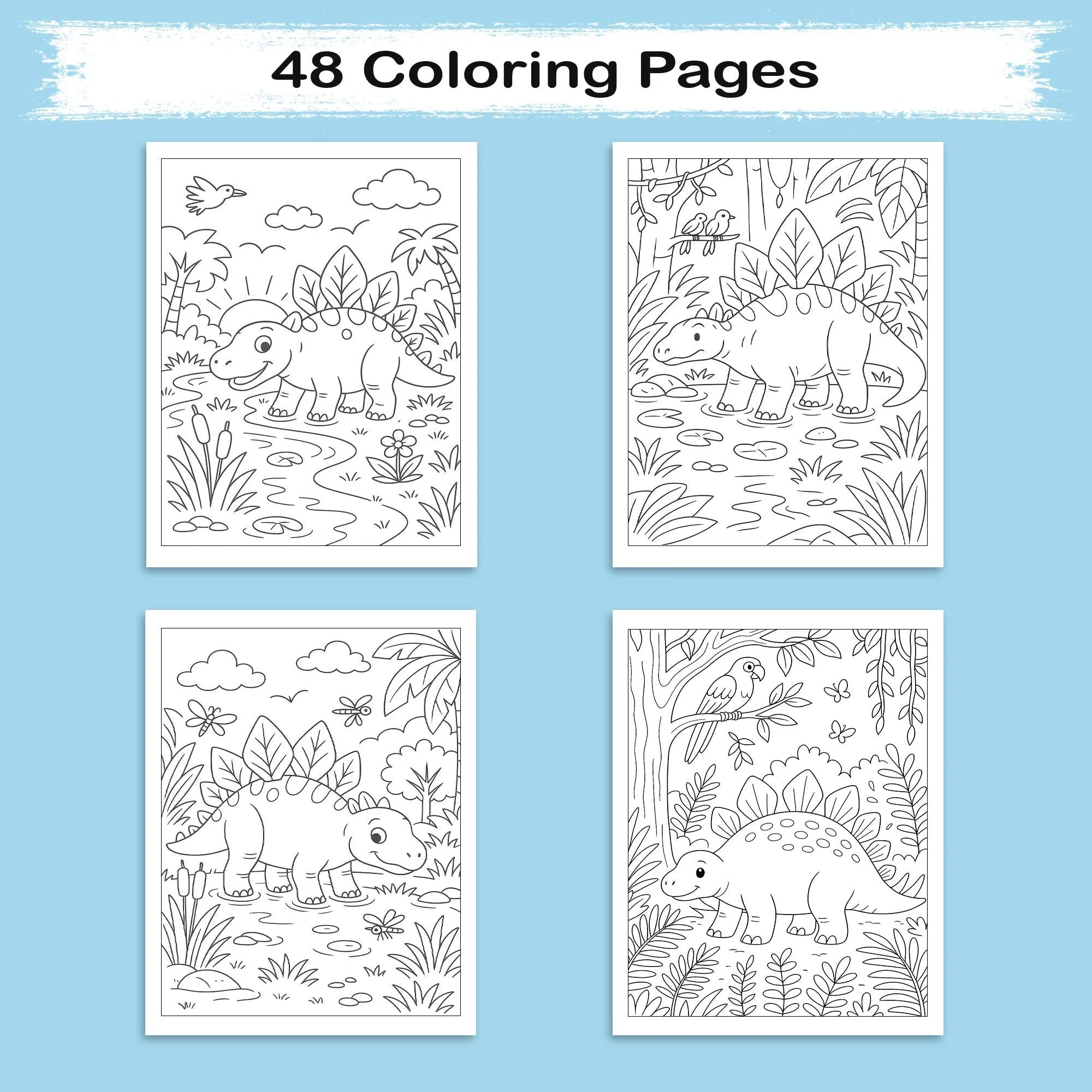 Gentle Dinosaurs in Nature Coloring Pages – 48 Pages – Cute, Calm, Jungle Adventures – For Children - image 4