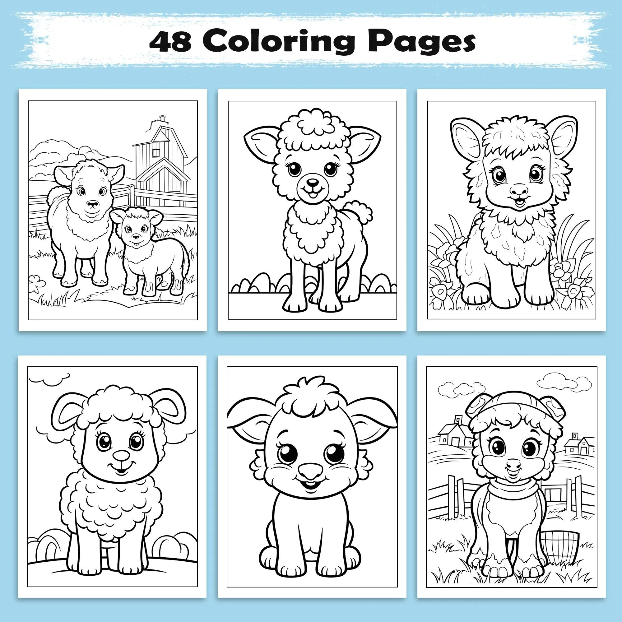 Happy Farm Friends Animal Coloring Pages – 48 Pages – Cute Baby Animals, Farm Scenes – For Kids - image 3