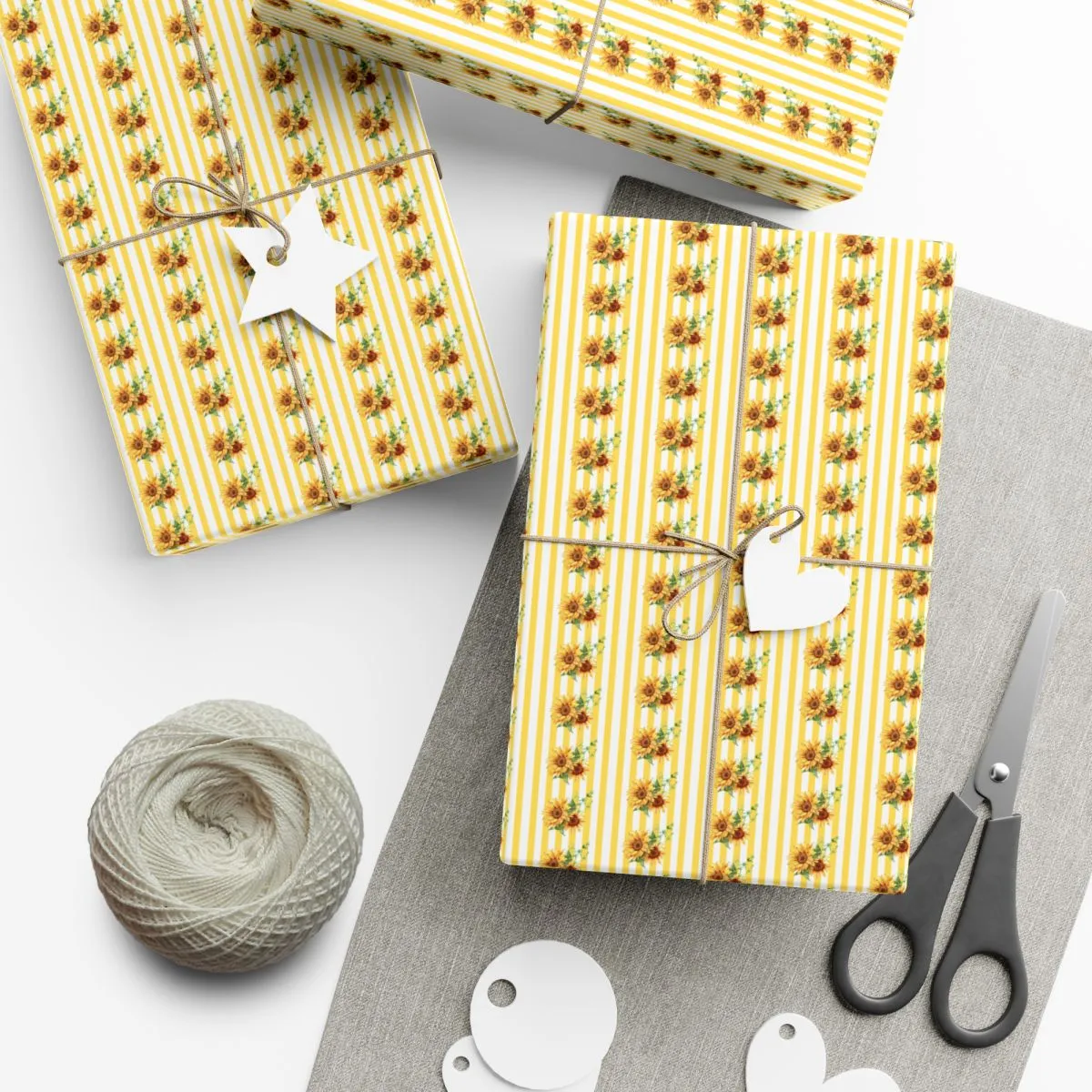 Sunflower Wrapping Paper, Yellow Striped Bouquets Floral Design Gift Wrapping Paper, Gift Wrap for Weddings, Couples - image 3