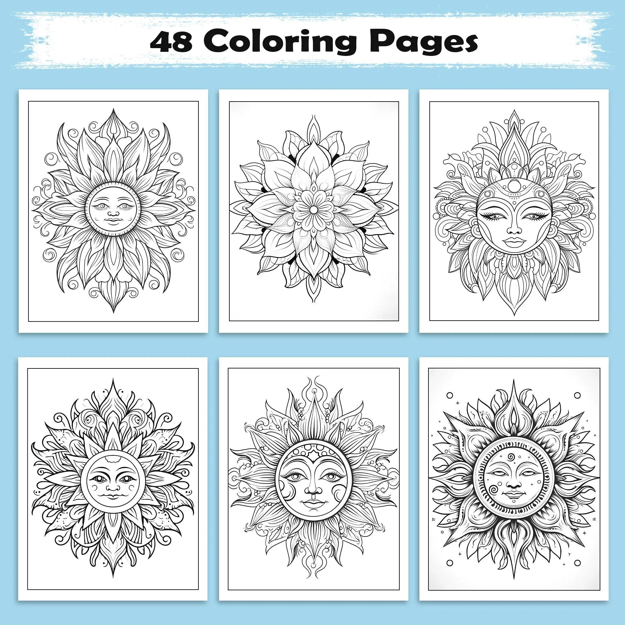 Celestial Radiance – Sun Mandala Coloring Pages – 48 Relaxing Designs for Adults - image 3