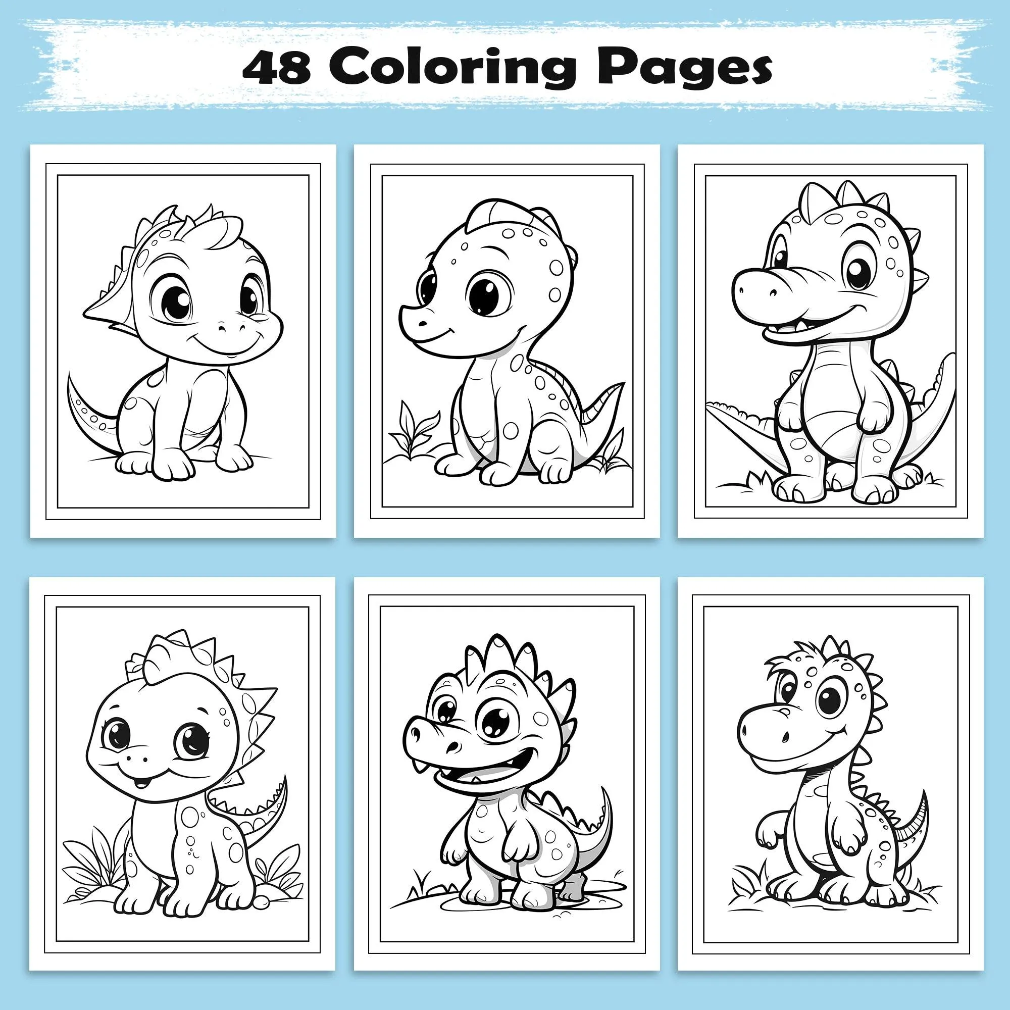 Tiny Dino Friends – Cute Dinosaur Coloring Pages – 48 Pages – Adorable Jurassic Creatures – For Kids - image 3