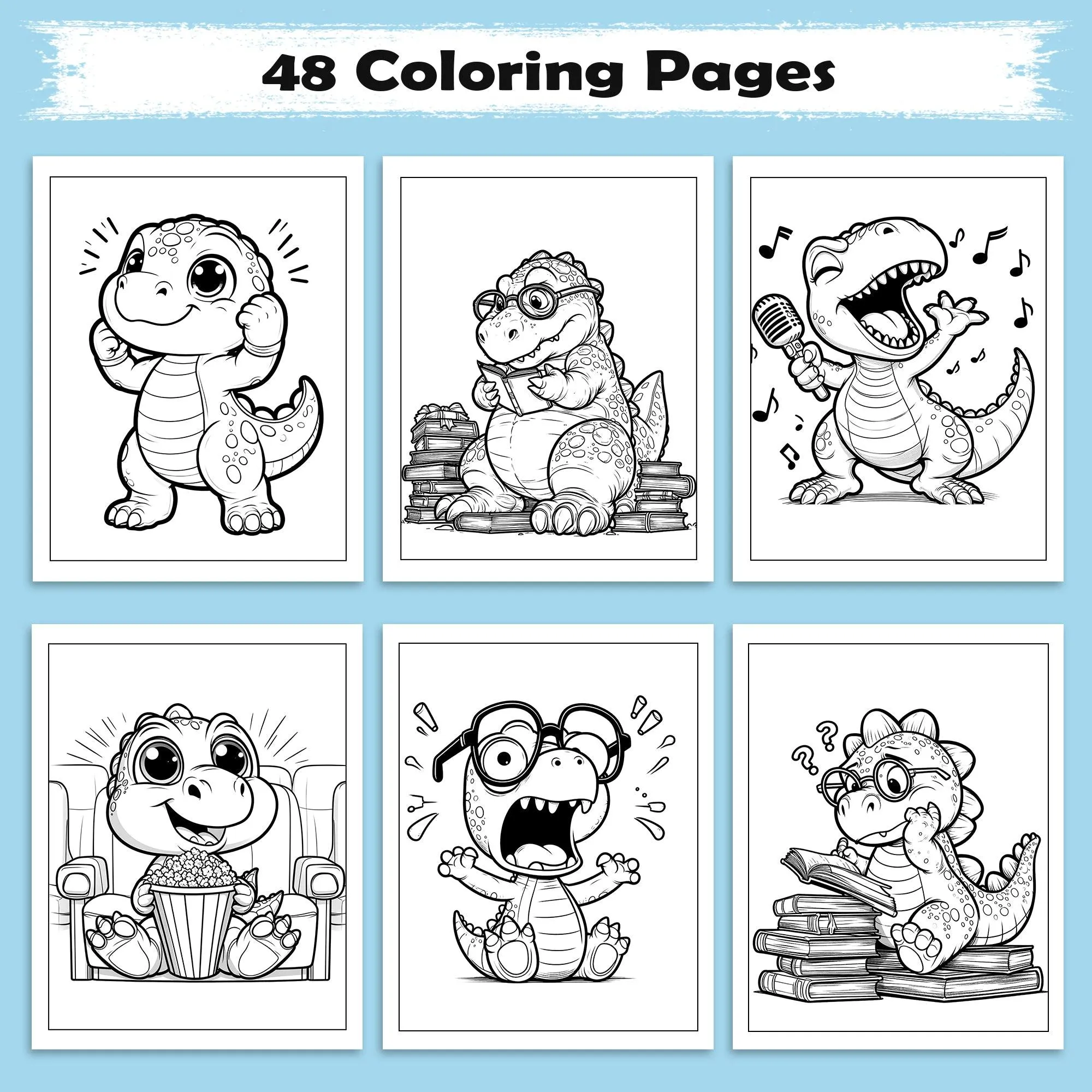 Funny Dino Moments Coloring Pages – 48 Pages – Adorable and Funny Dinosaur Scenes – For Kids - image 3