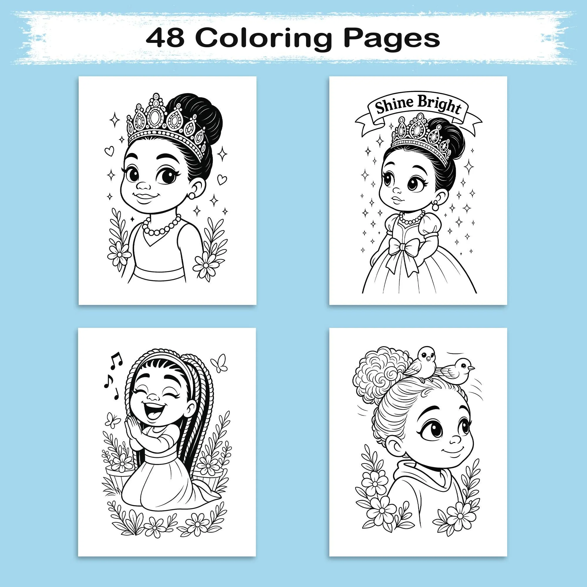 Little Royal Queens Coloring Pages – 48 Pages – Cute, Confident, Black Girl Magic – For Kids - image 4