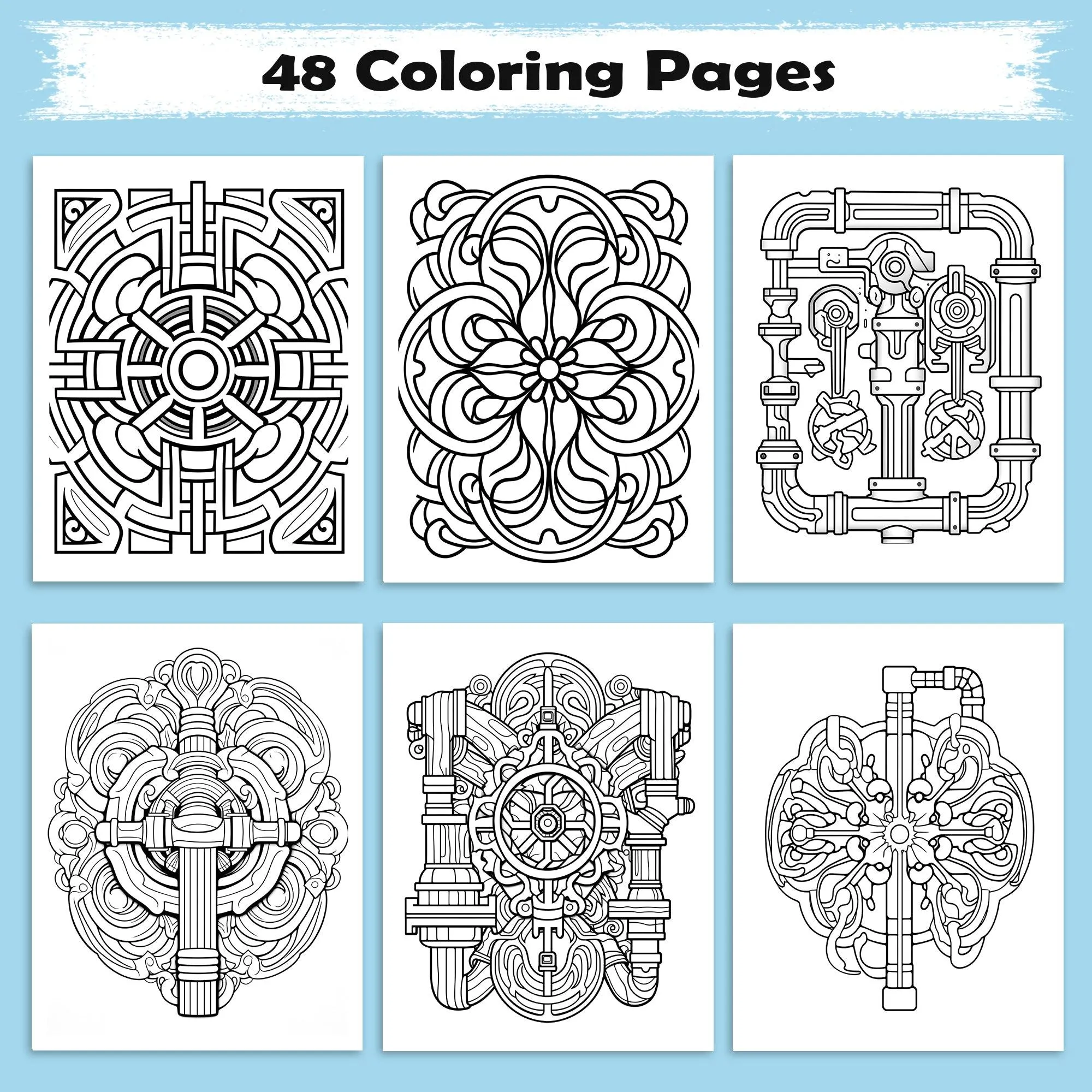 Plumbing Mandalas Coloring Pages – 48 Industrial Pipe Art Designs for Adults - image 2