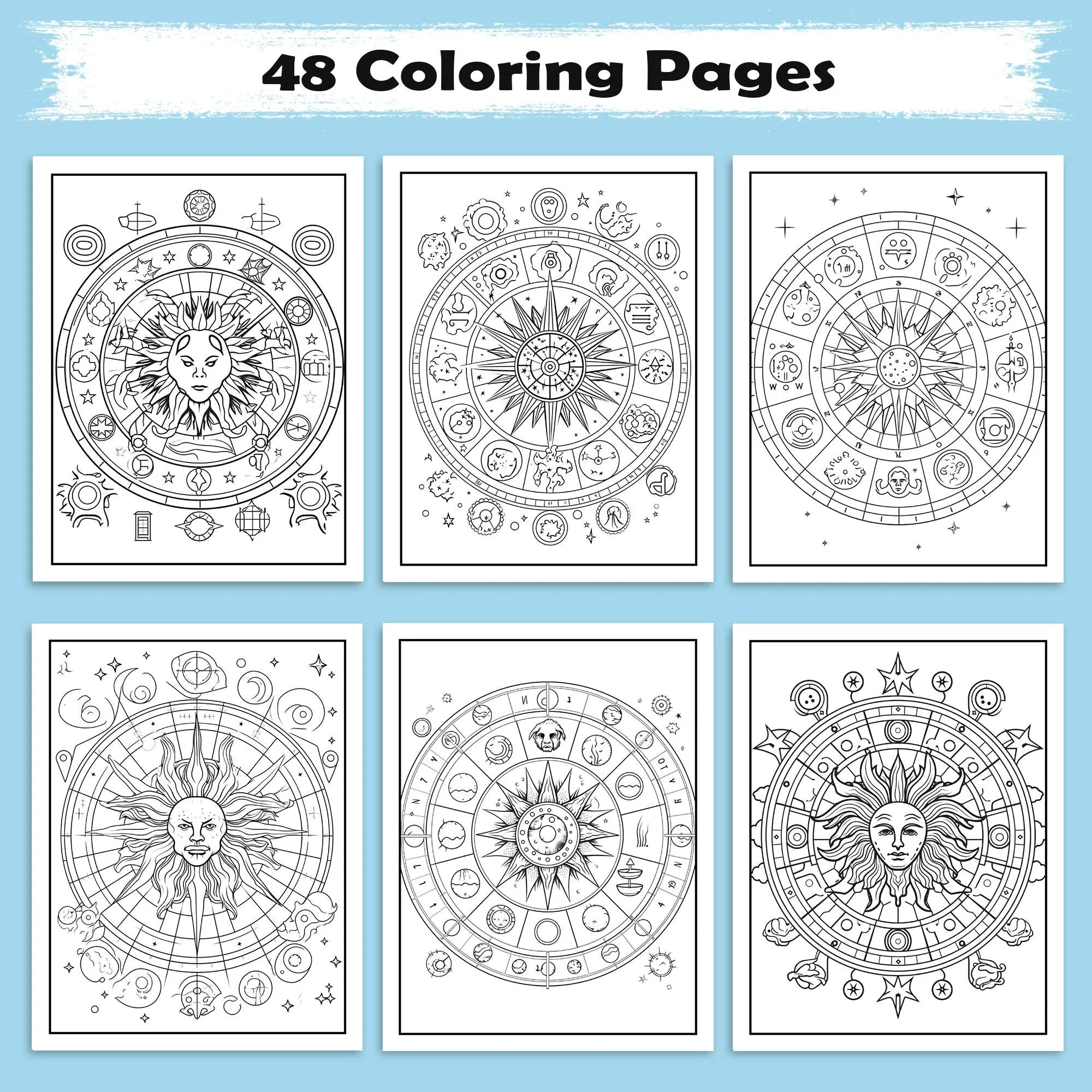 Zodiac Harmony Coloring Pages – 48 Pages – 12 Star Signs, Celestial Art, Spiritual Vibes – For Adults - image 2