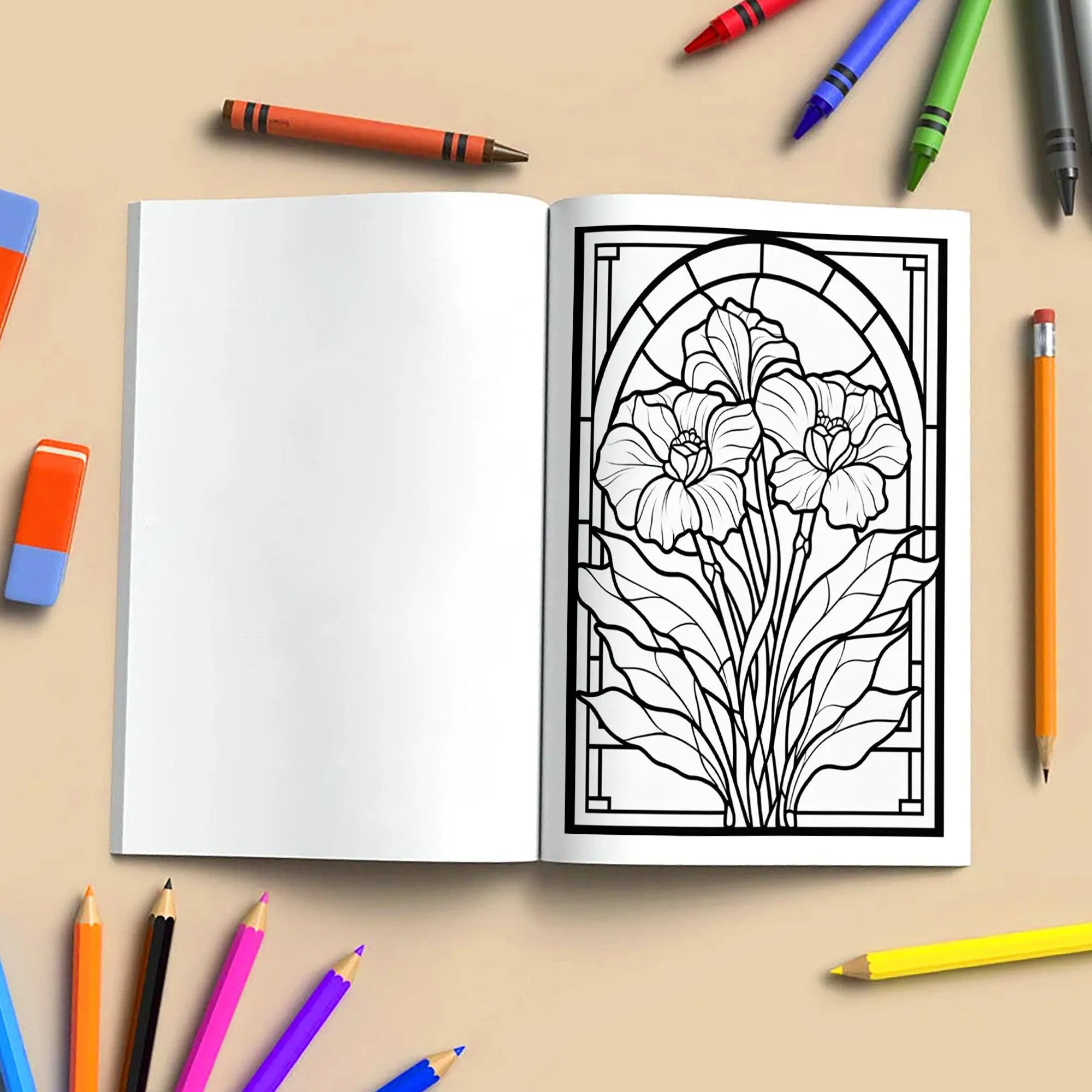Stained Glass Flower Garden Coloring Pages – 60 Intricate Floral Designs for Adults - image 4