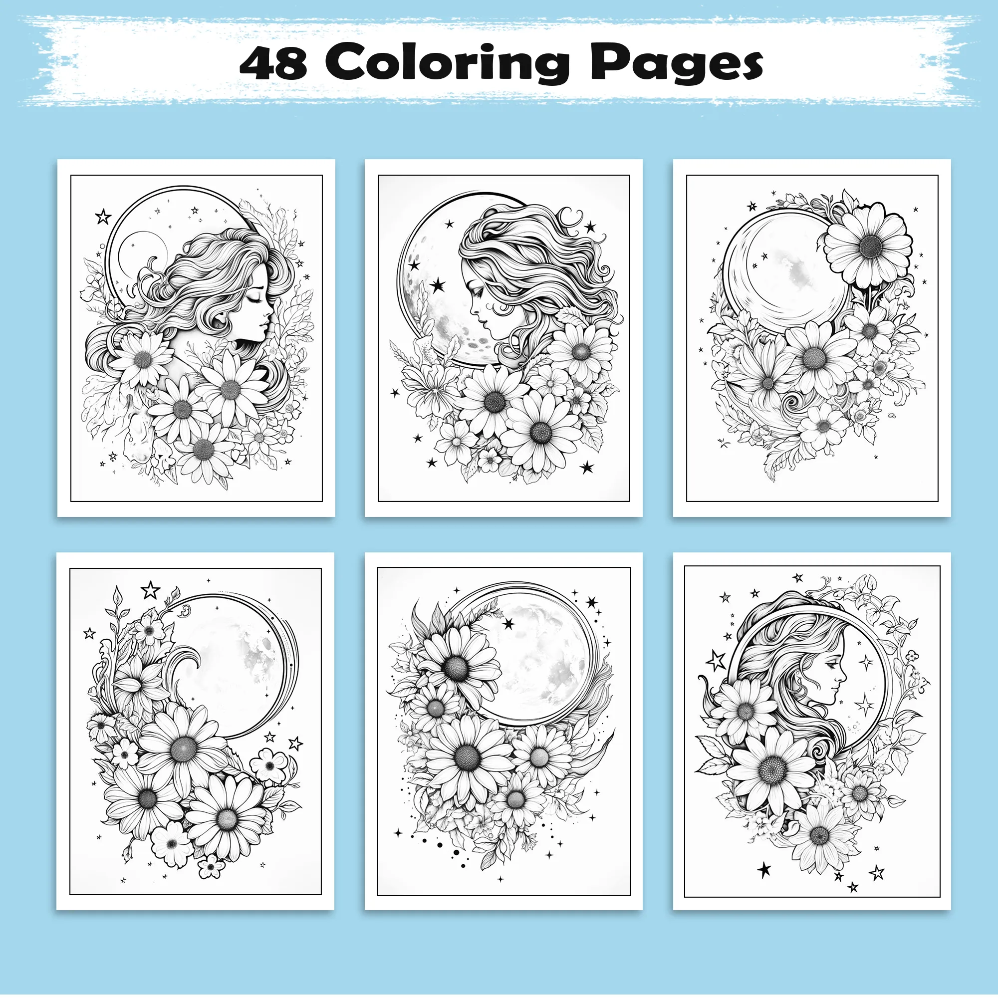 Moonlit Petals – Flower and Moon Coloring Pages – 48 Pages – Feminine, Magical, Nature-Inspired Beauty – For Adults - image 3