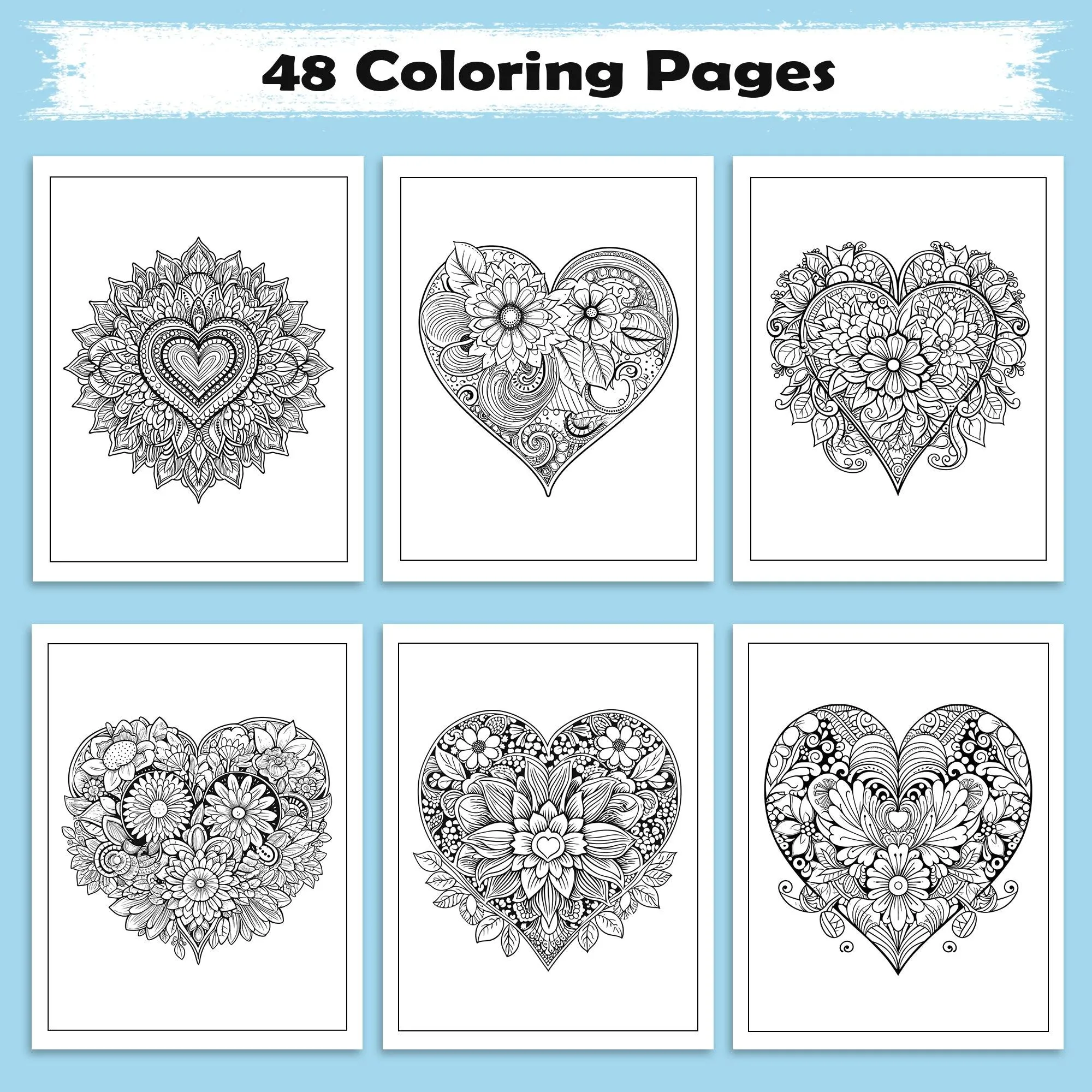 Heartful Blossoms Coloring Pages – 48 Mandala Flower Hearts for Adults - image 2