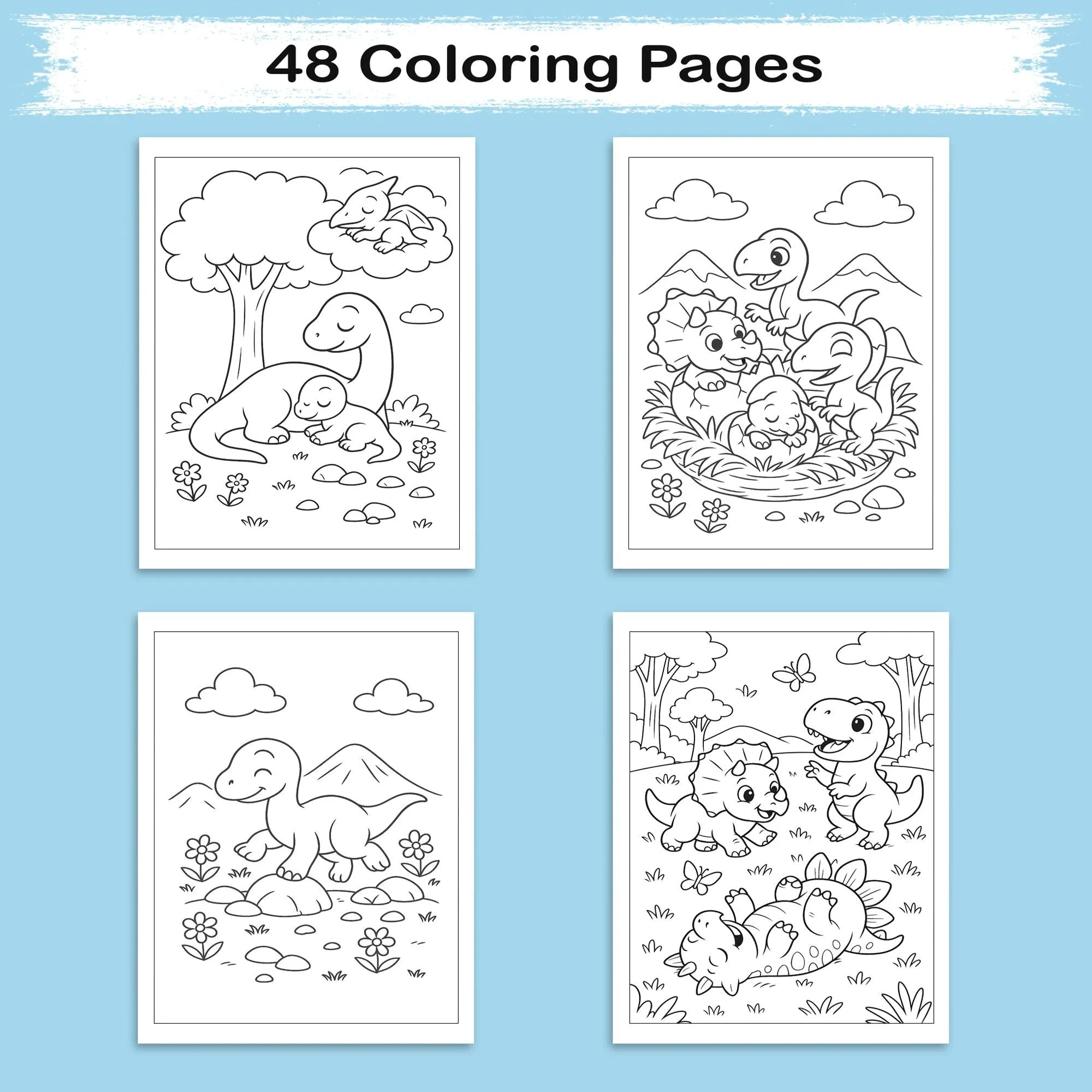 Baby Dino Adventures – Dinosaur Coloring Pages – 48 Pages – Cute, Playful, Prehistoric Fun – For Kids - image 3