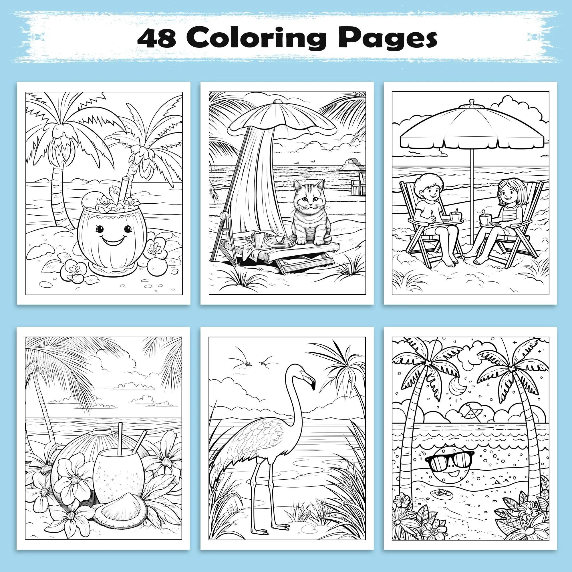 Tropical Whispers of Hawaii Coloring Pages – 48 Serene Island Scenes with Flamingos, Coconuts, and Cats – For Adults - image 2