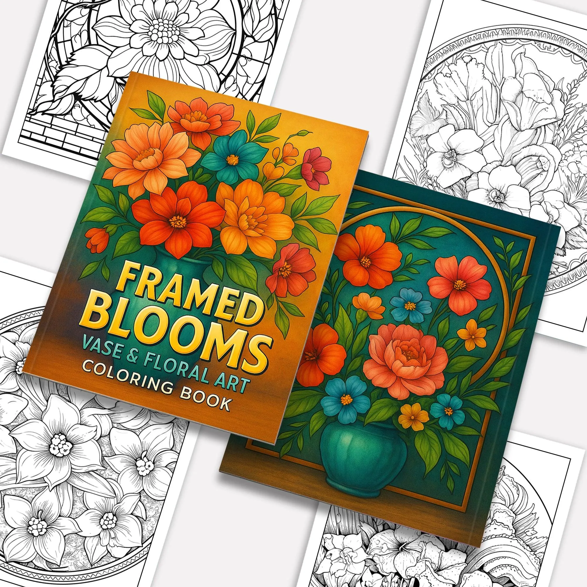 Framed Blooms Vase Coloring Pages �� 48 Pages – Beautiful Flowers, Artistic Frames, Vase Designs – For Adults