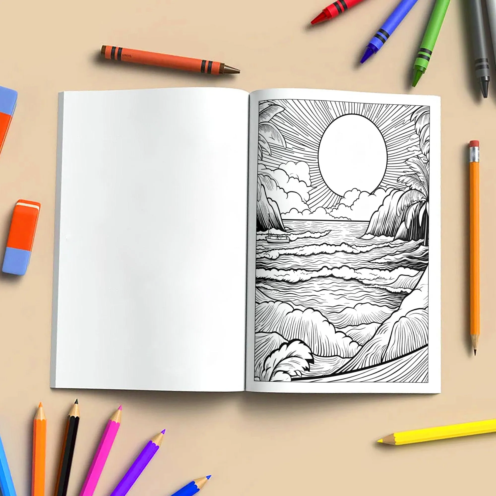 Waves of Hawaii Coloring Pages - 48 Sunrise Coast Scenes for Adults - image 4