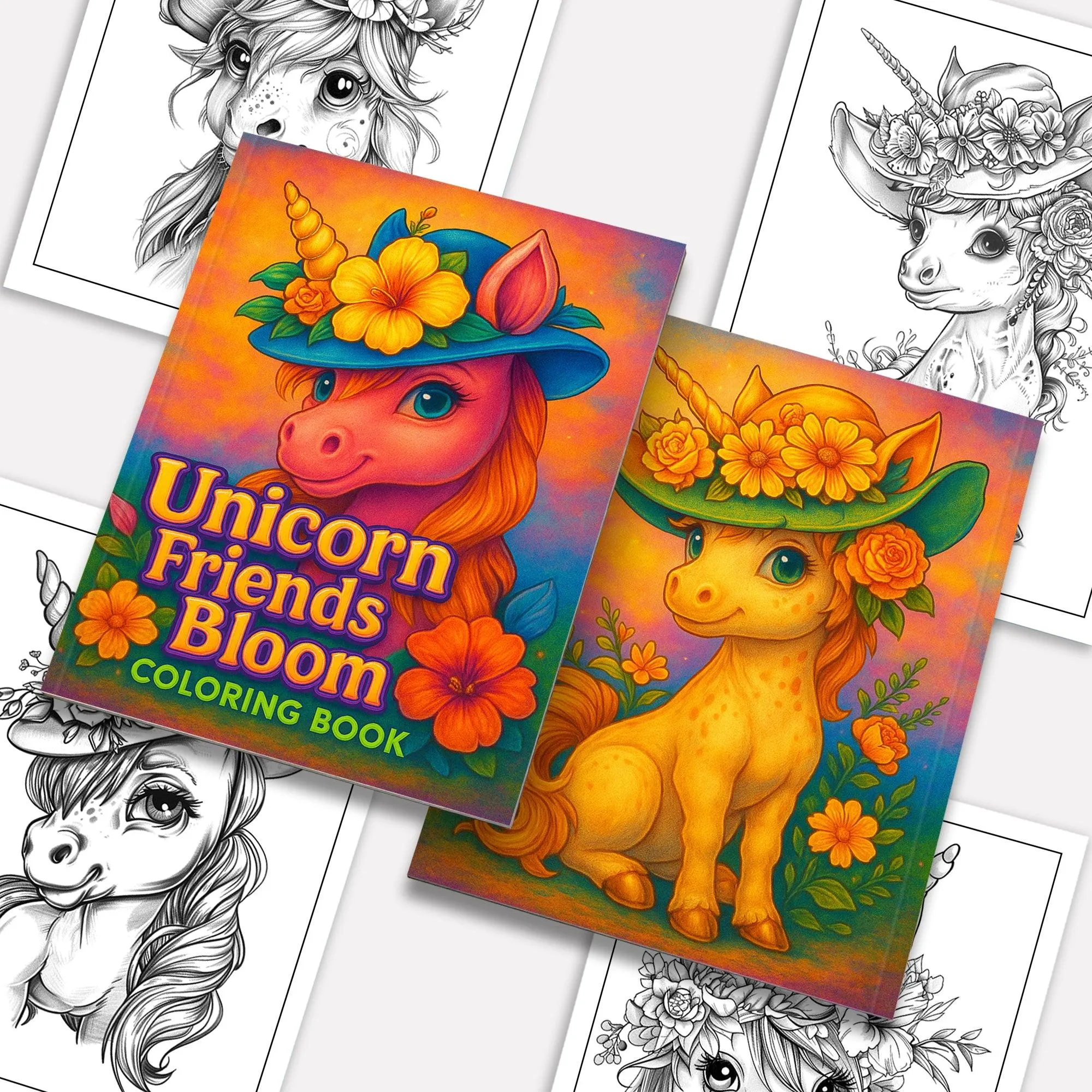 Unicorn Friends in Bloom Coloring Pages – 48 Playful and Kid-Friendly Illustrations