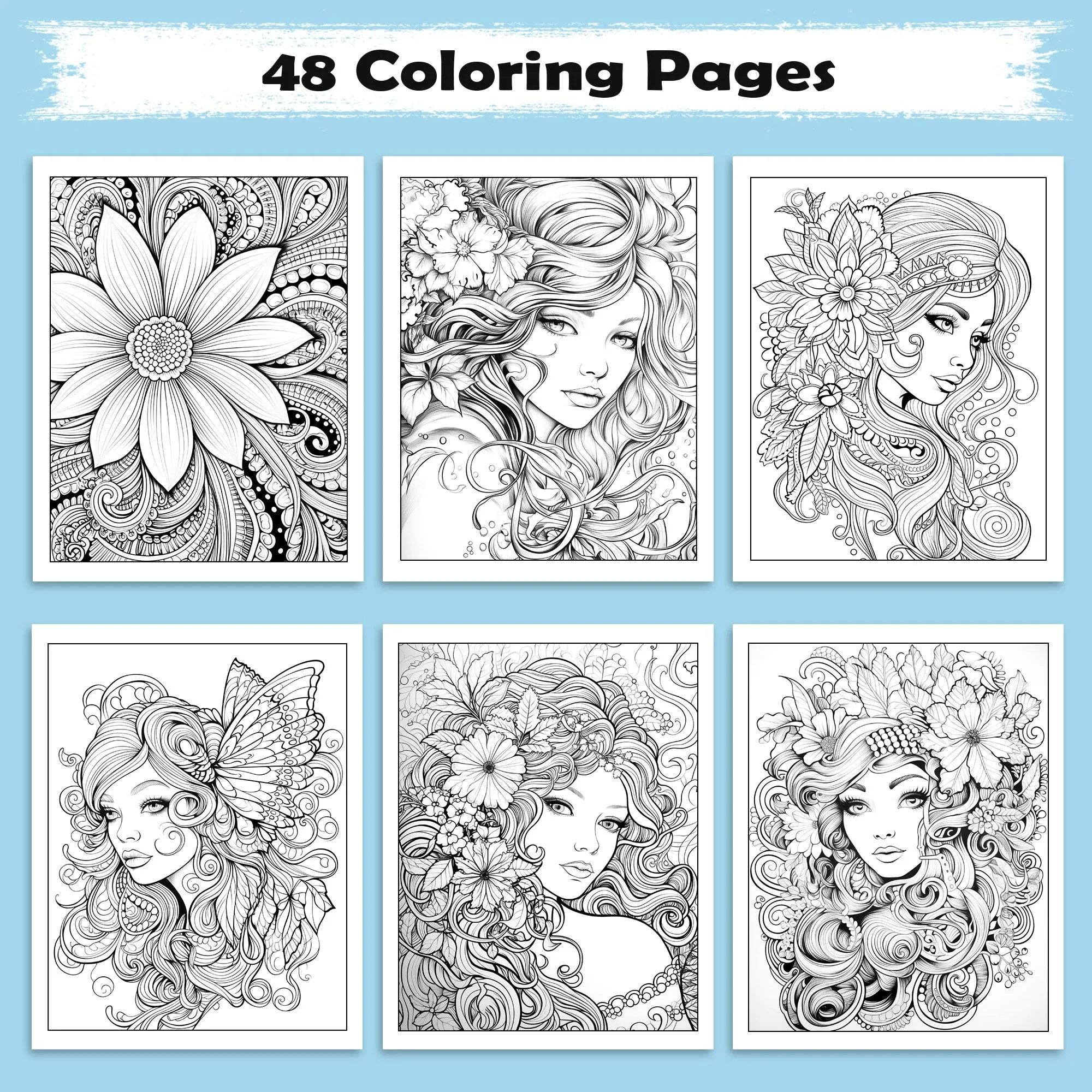 Floral Muse Coloring Pages – 48 Elegant Woman Designs for Adults - image 2