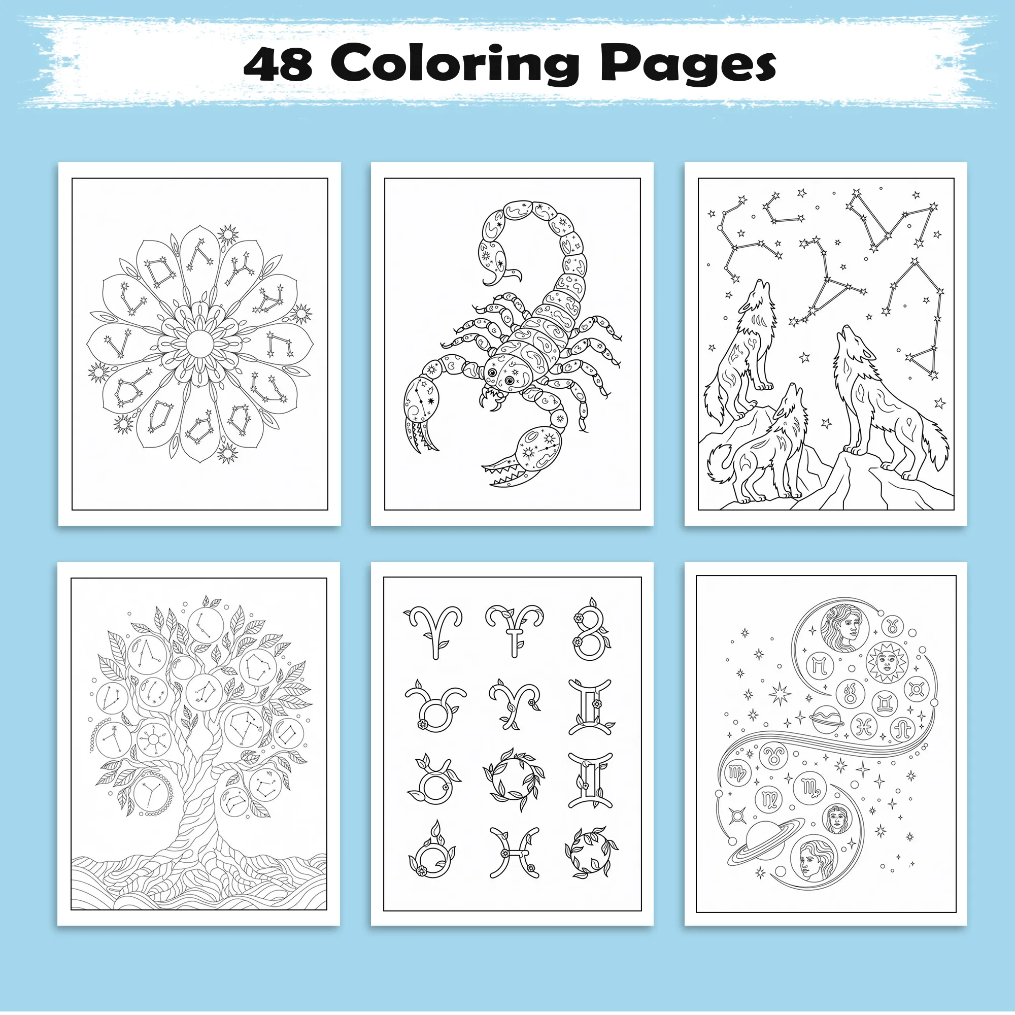 Zodiac Harmony – Astrology Coloring Pages – 48 Pages – Stars, Constellations, Mandala Designs – For Adults - image 3