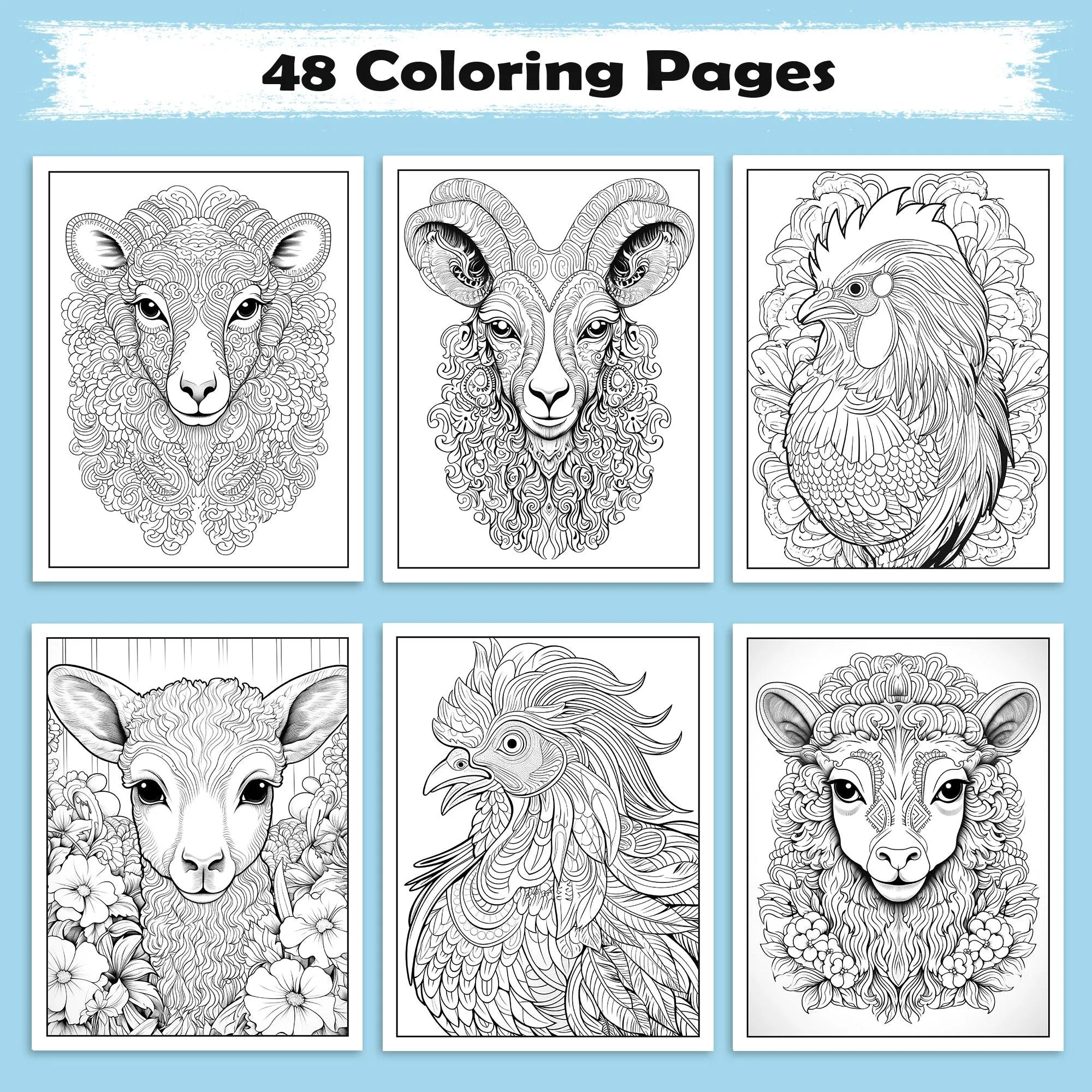 Mystic Horns Mandala Coloring Pages – 48 Intricate Animal Designs for Adults - image 2