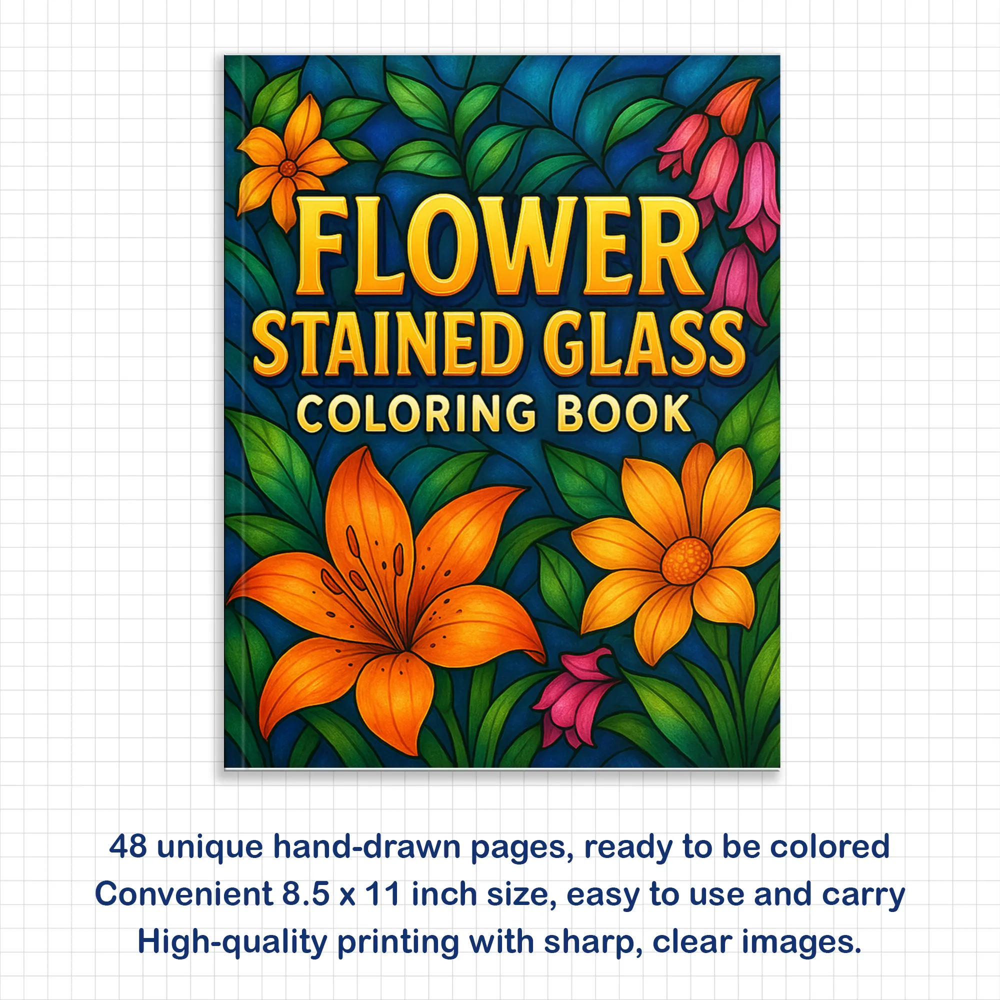 Flower Stained Glass Mandalas – Coloring Pages – 48 Pages – Bold Floral Windows, Intricate Lines, Zen-Inspired – For Adults - image 2