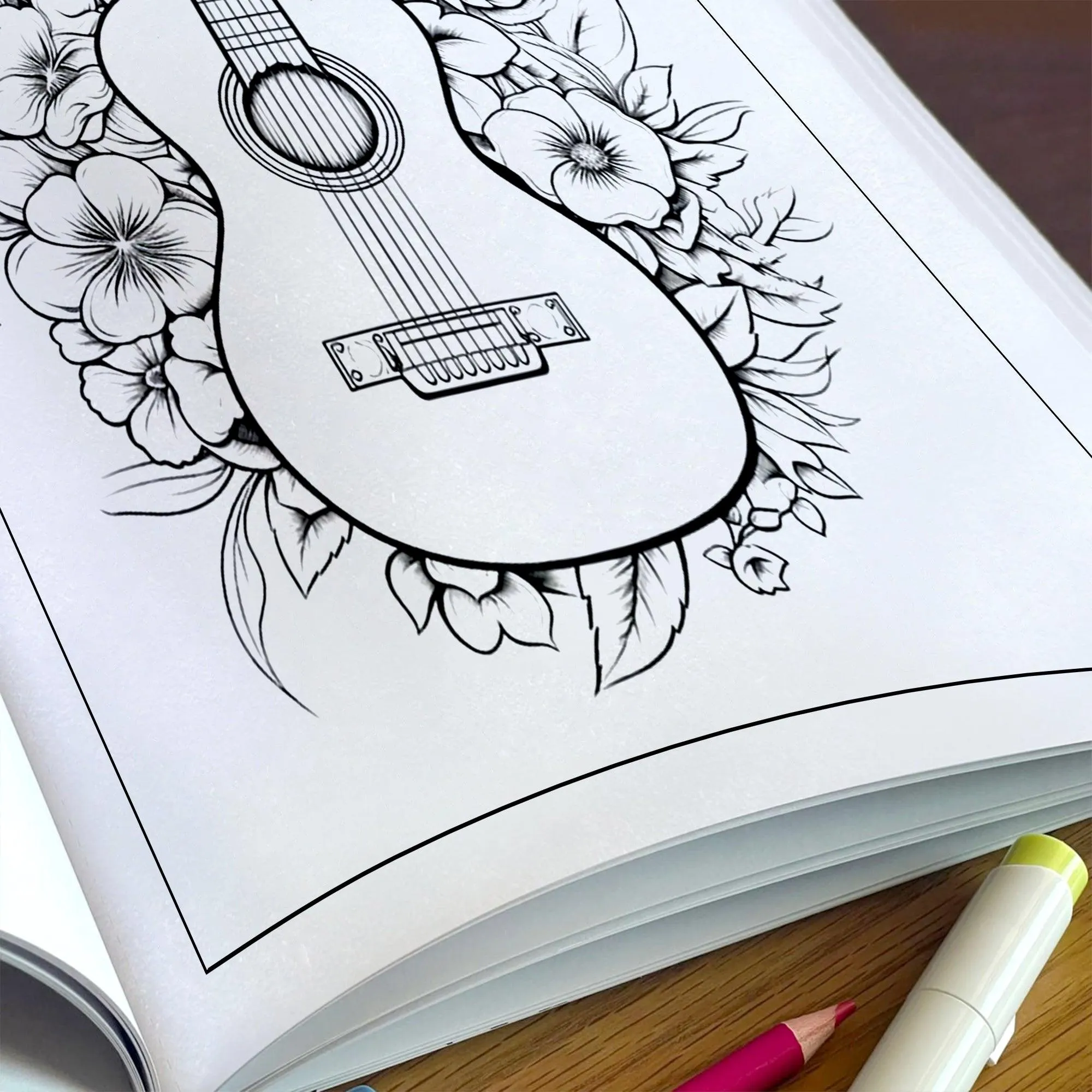 Melody in Bloom Coloring Pages – 48 Guitar and Flower Designs for Adults - image 5