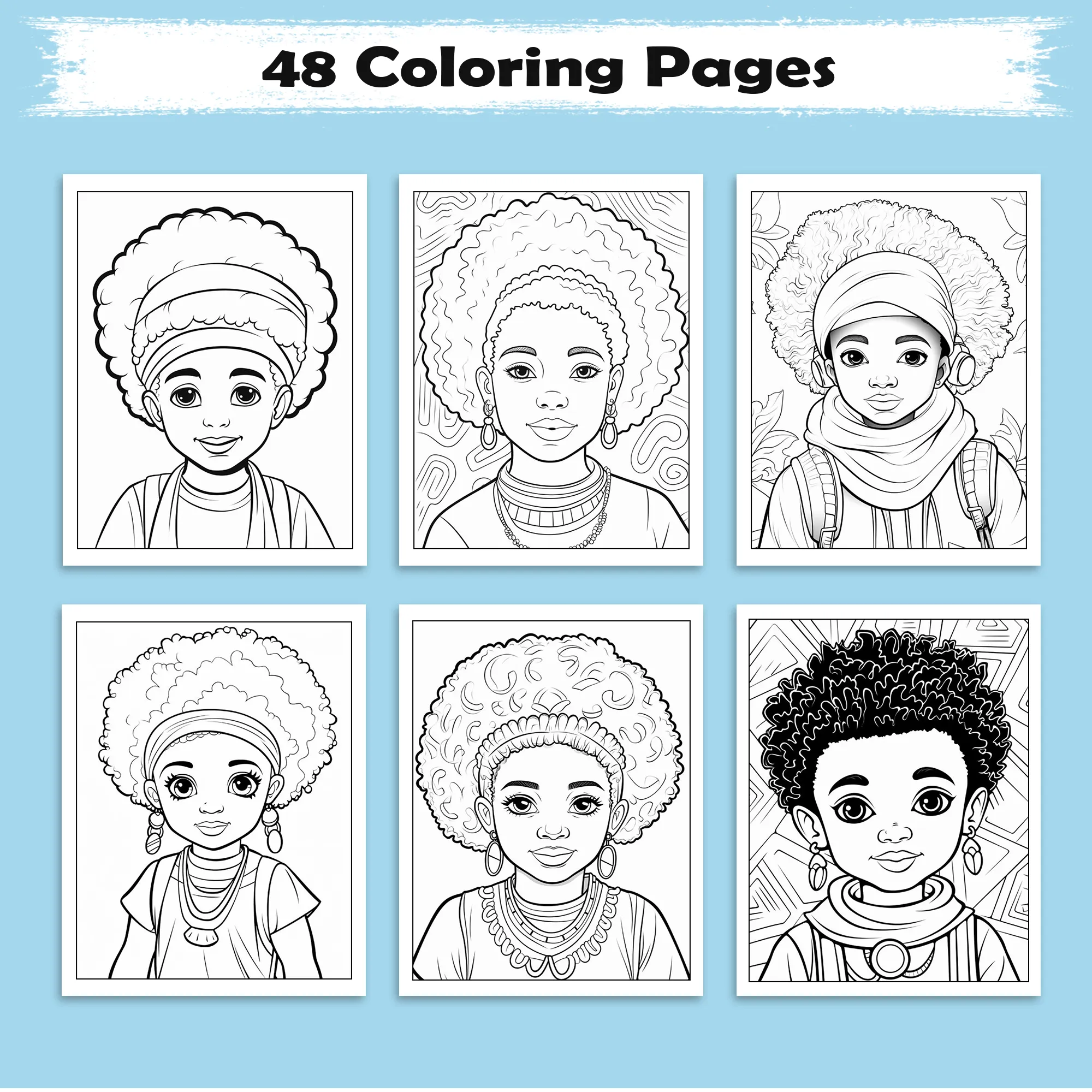 Afro Magic Queens – Black Girls Coloring Pages – 48 Pages – Empowering, Stylish, Natural Hair Looks – For Kids - image 3