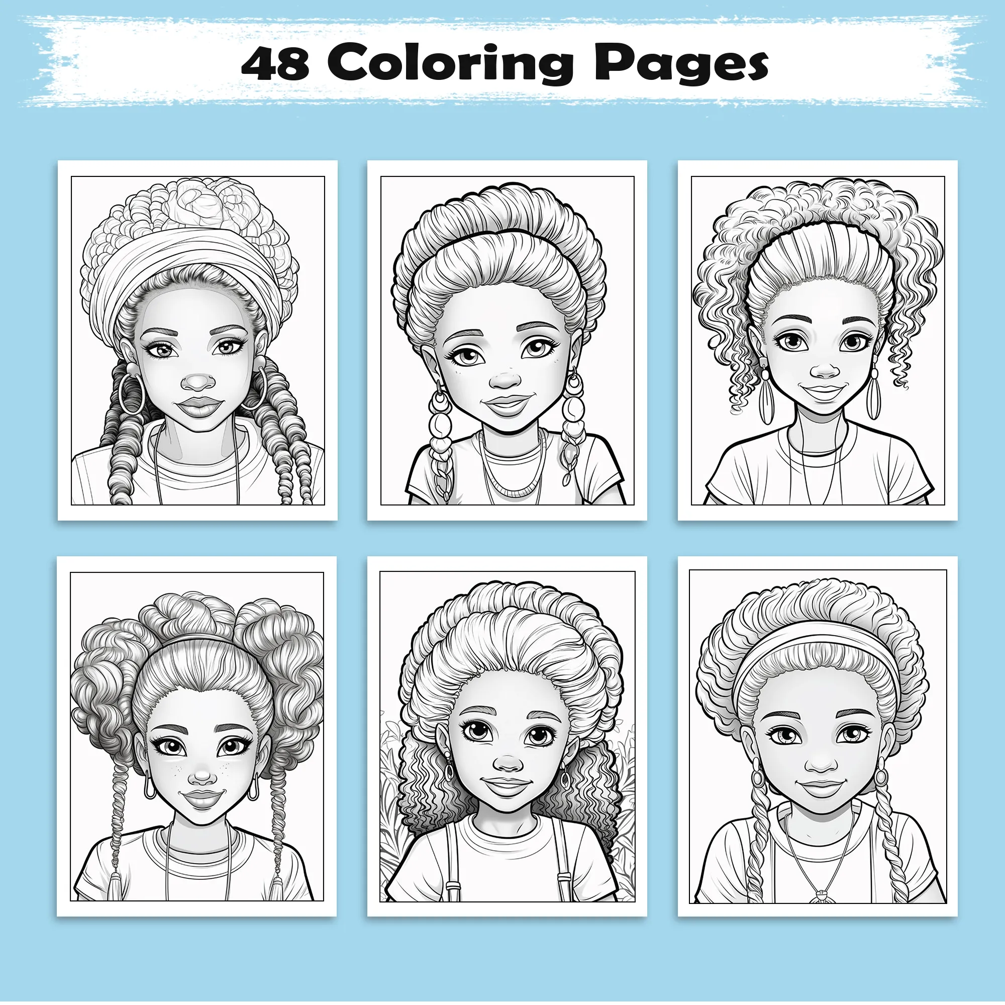 Radiant Roots – Black Girl Coloring Pages – 48 Pages – Braids, Curls, Crowns – For Kids - image 3