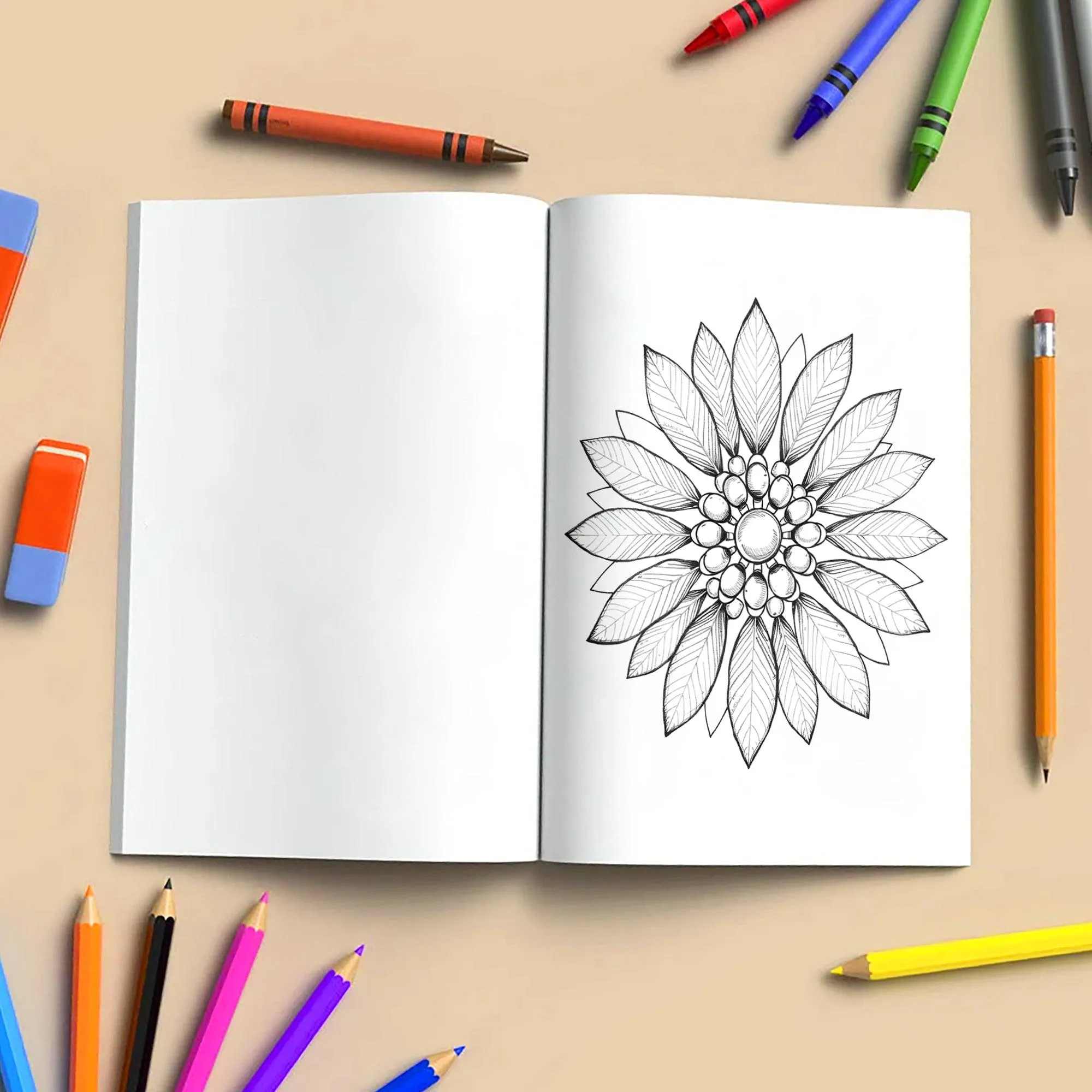 Nature Elements Mandala – Mandala Coloring Pages – 48 Pages – Leaves, Stones, Waves & Celestial Forms – For Adults - image 4