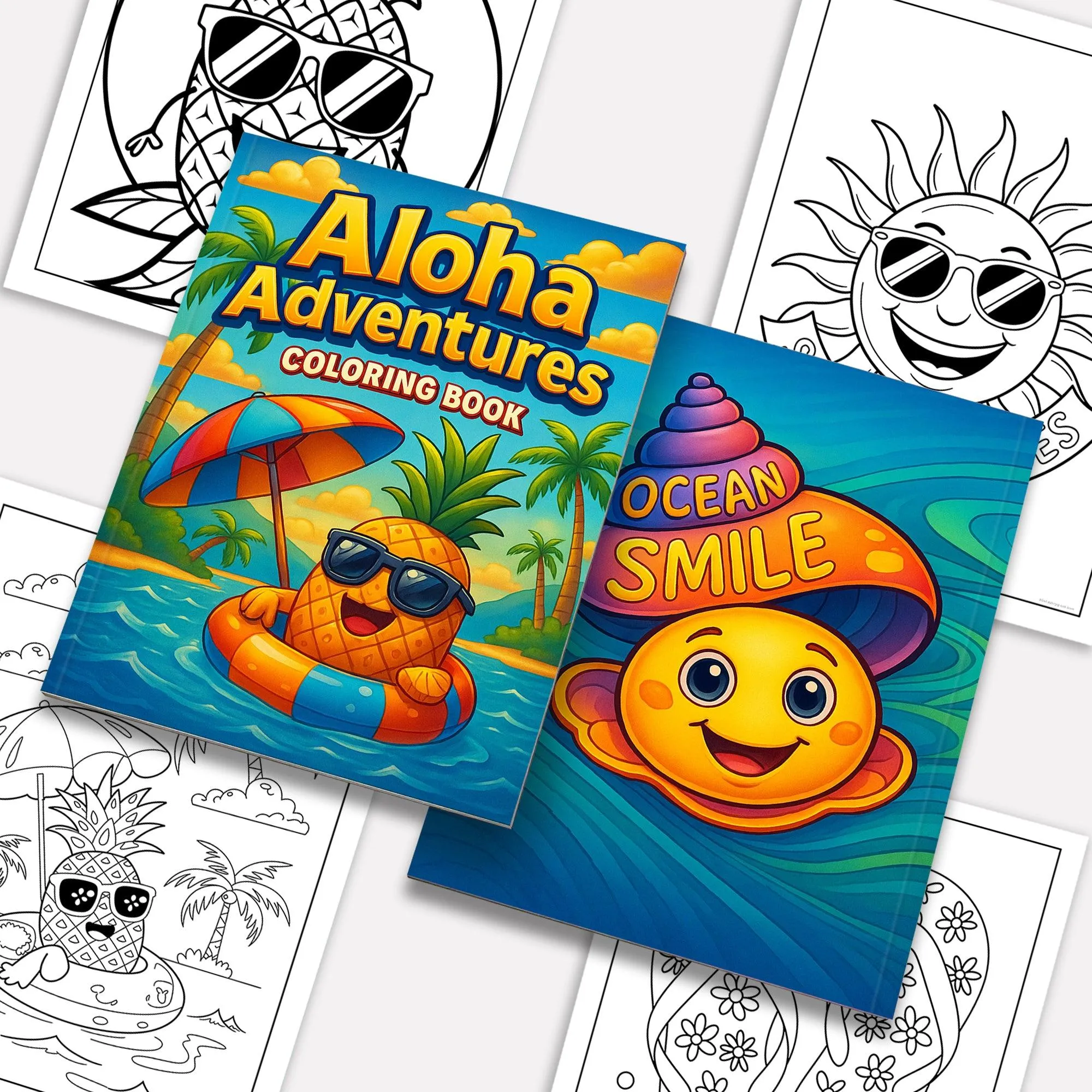 Aloha Adventures Coloring Pages – 48 Cute Beach & Ocean Scenes for Kids
