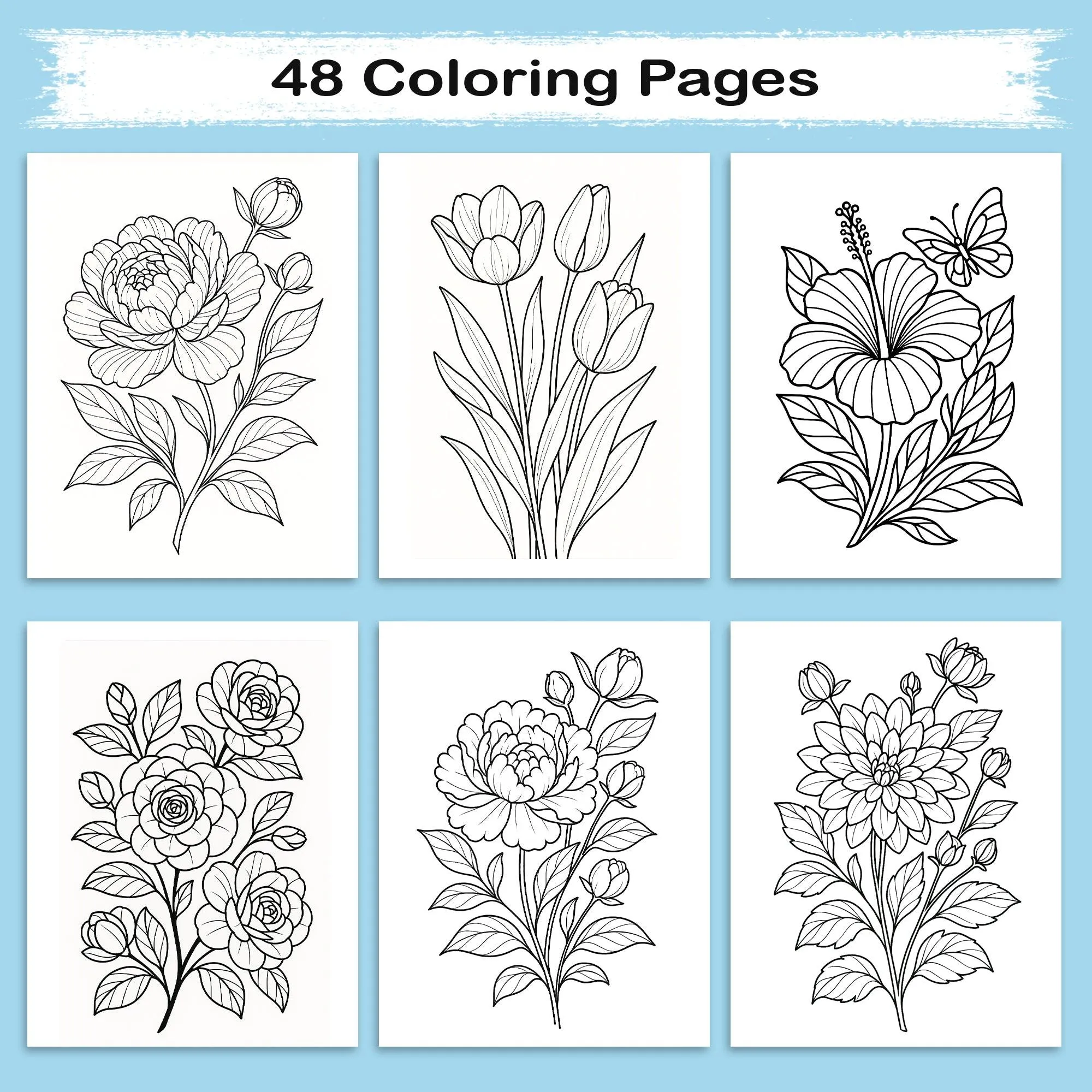 Bloom & Relax – A Relaxing Flower Coloring Book (48 Pages) - image 4