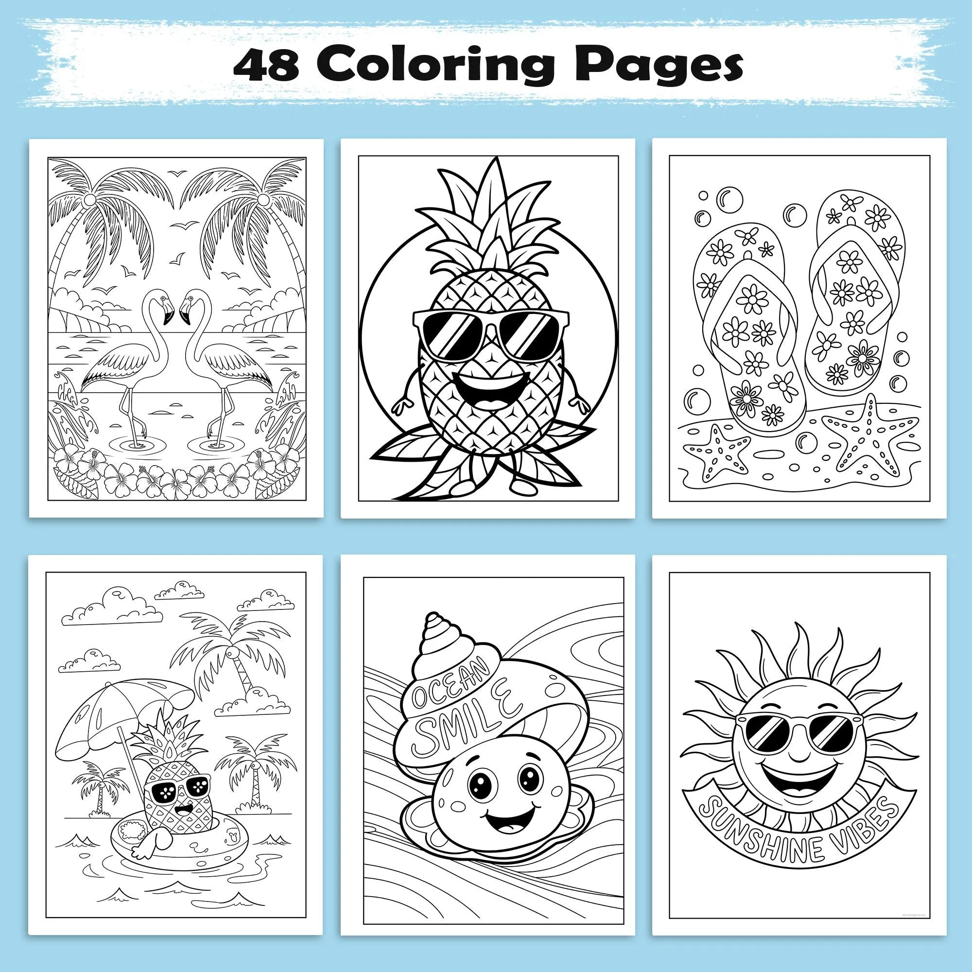 Aloha Adventures Coloring Pages – 48 Cute Beach & Ocean Scenes for Kids - image 2
