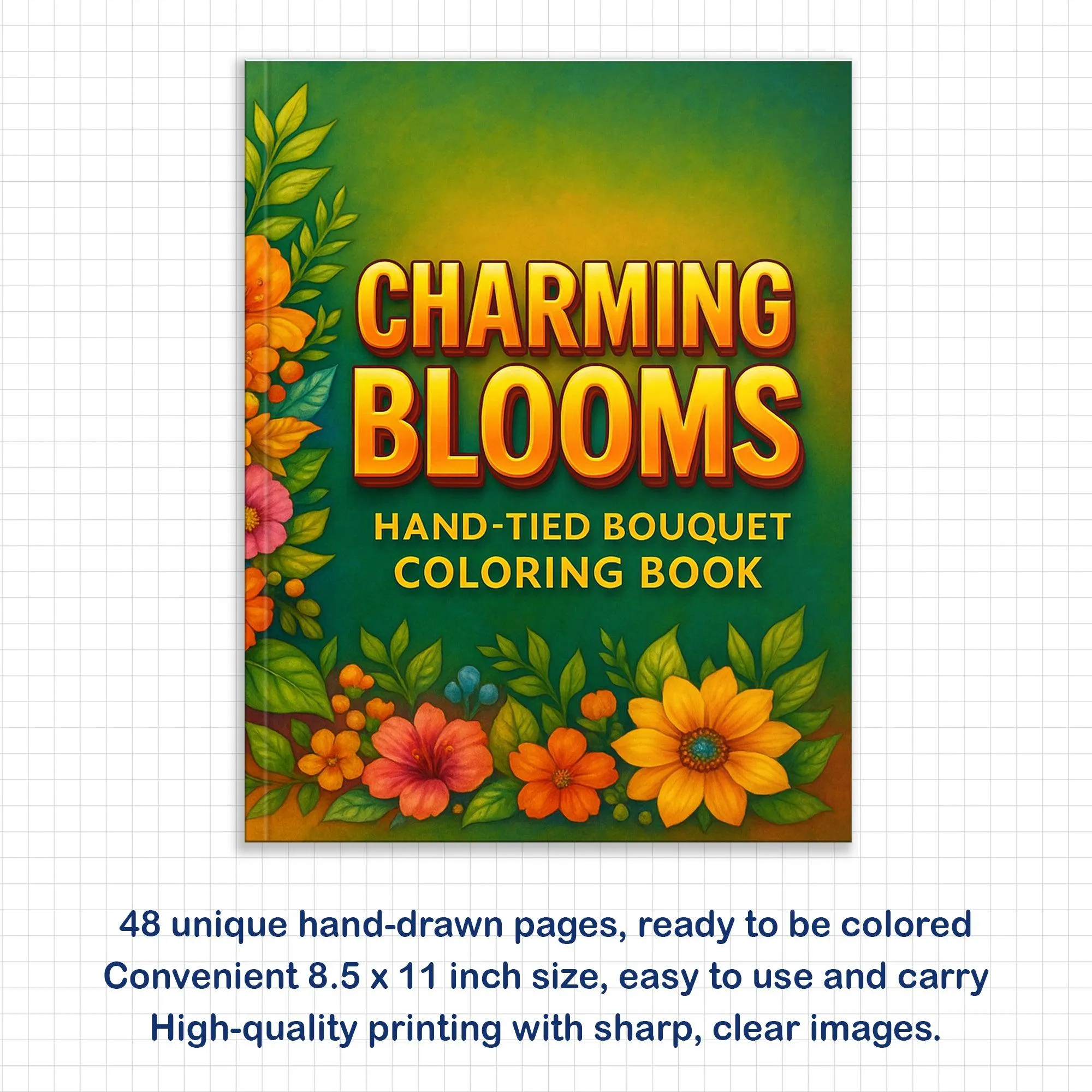 Charming Blooms Coloring Pages – 48 Pages – Flower Bunches, Leaves and Petals, Nature Art – For Adults - image 2