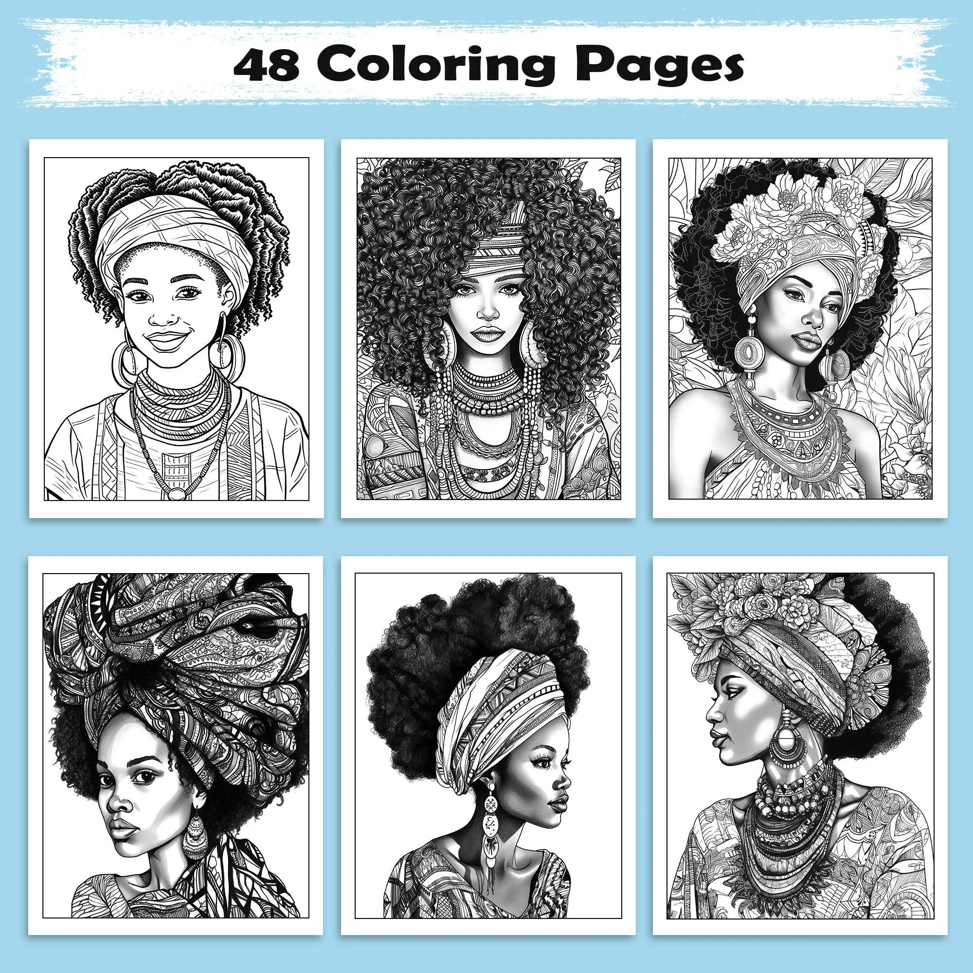 Black Beauty Blooms Coloring Pages – 48 Elegant Portraits of Black Girls for Adults - image 2