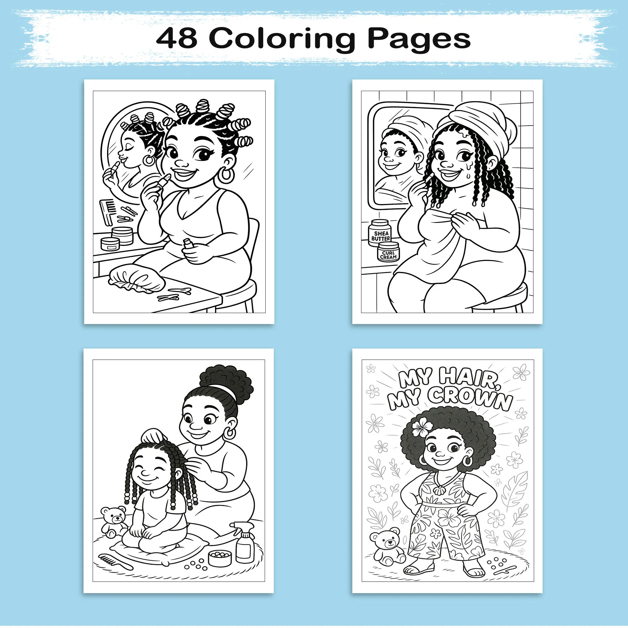 Afro Cuties Self-Care Queens Coloring Pages – 48 Pages – Fun, Beautiful, Black Girl Confidence – For Adults - image 4