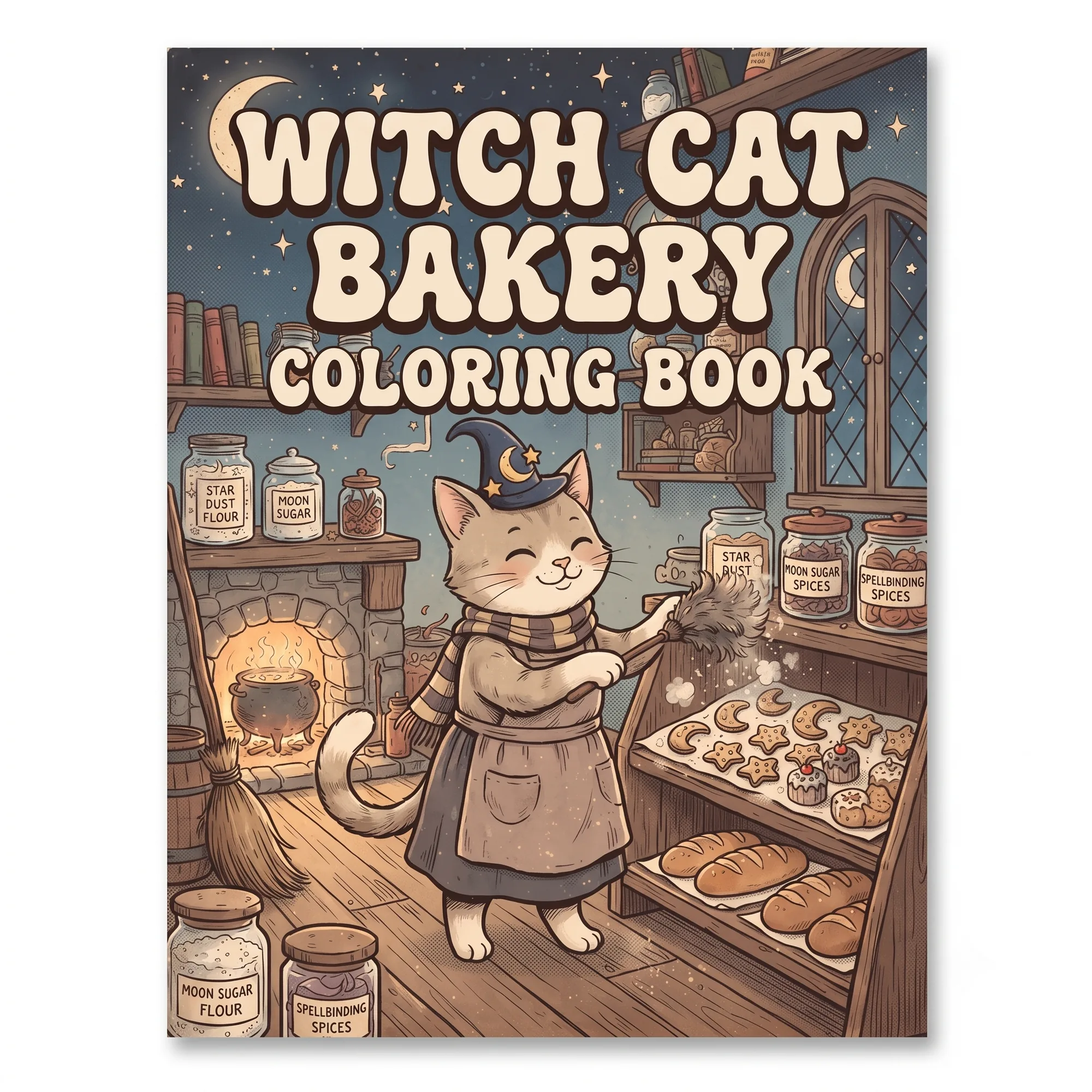 Witch Cat Bakery Coloring Book, Witch Cats Cookies Mixing Bowls Coloring Pages, Print and Digital Activity Book for Creative Kids