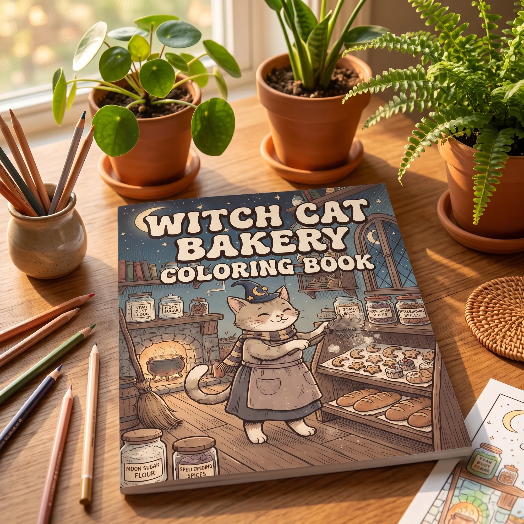 Witch Cat Bakery Coloring Book, Witch Cats Cookies Mixing Bowls Coloring Pages, Print and Digital Activity Book for Creative Kids - image 5