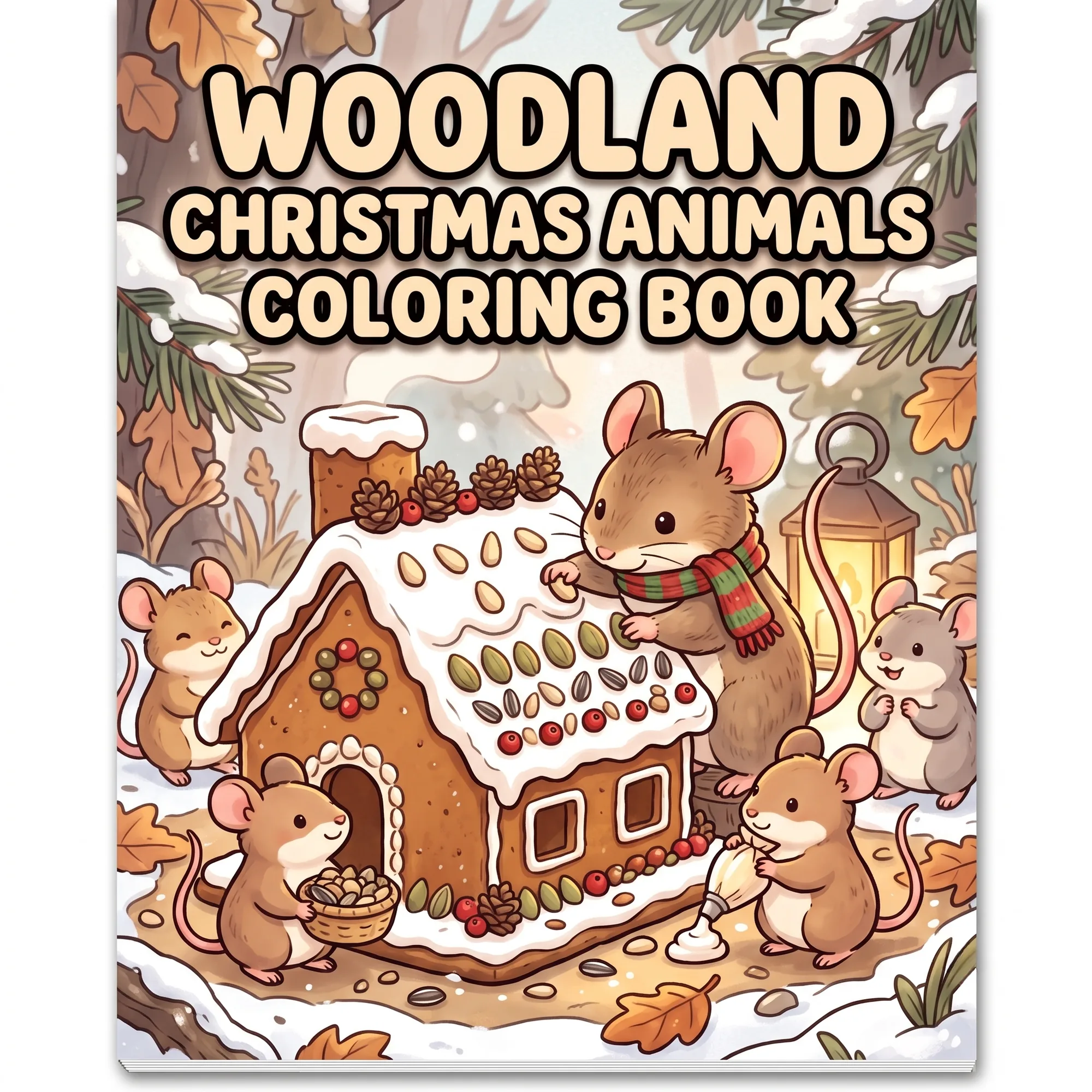 Woodland Christmas Animals Coloring Book, Foxes Deer Rabbits Pine Wreaths Coloring Pages, Hand Drawn Christmas Activity Book for Children