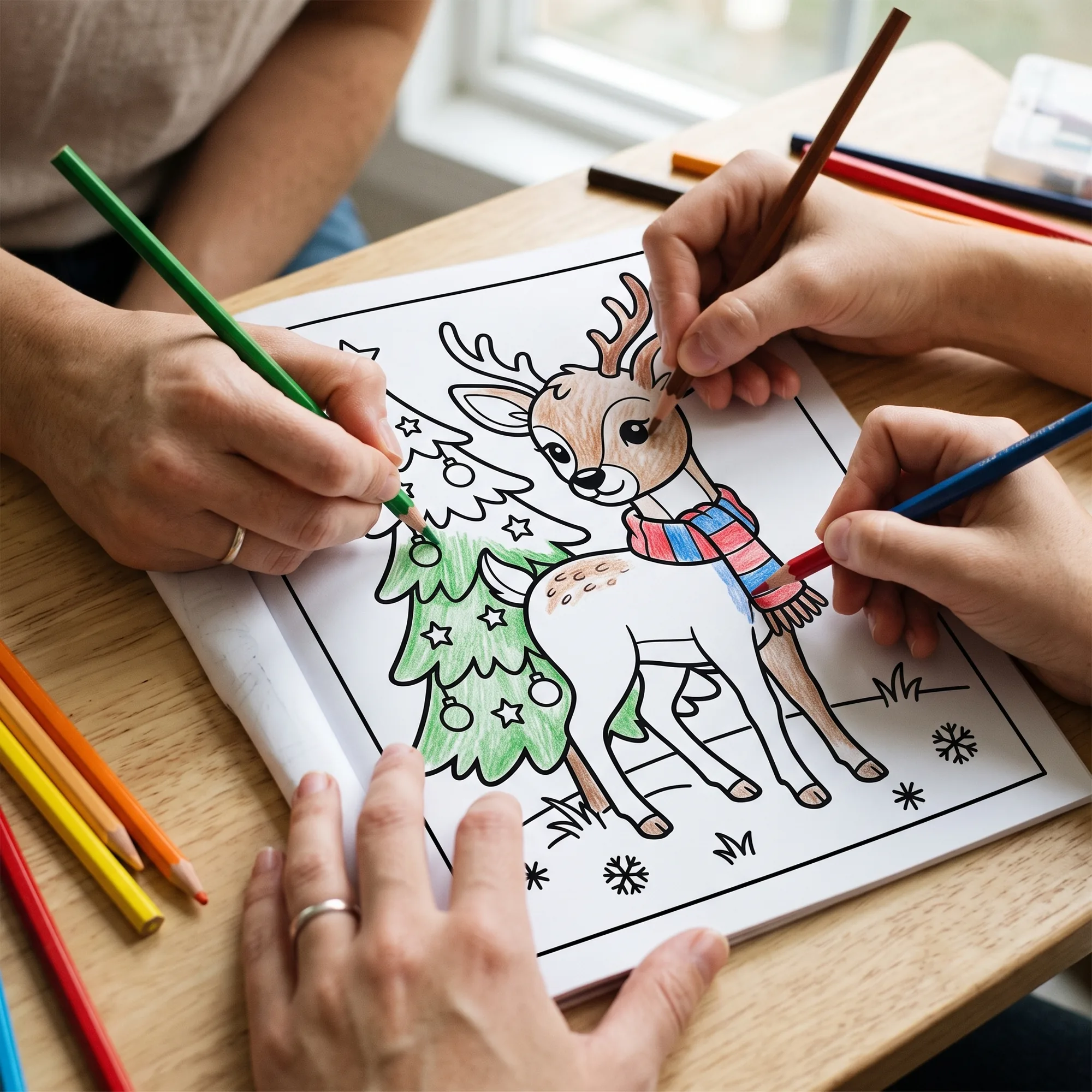 Woodland Christmas Animals Coloring Book, Foxes Deer Rabbits Pine Wreaths Coloring Pages, Hand Drawn Christmas Activity Book for Children - image 3